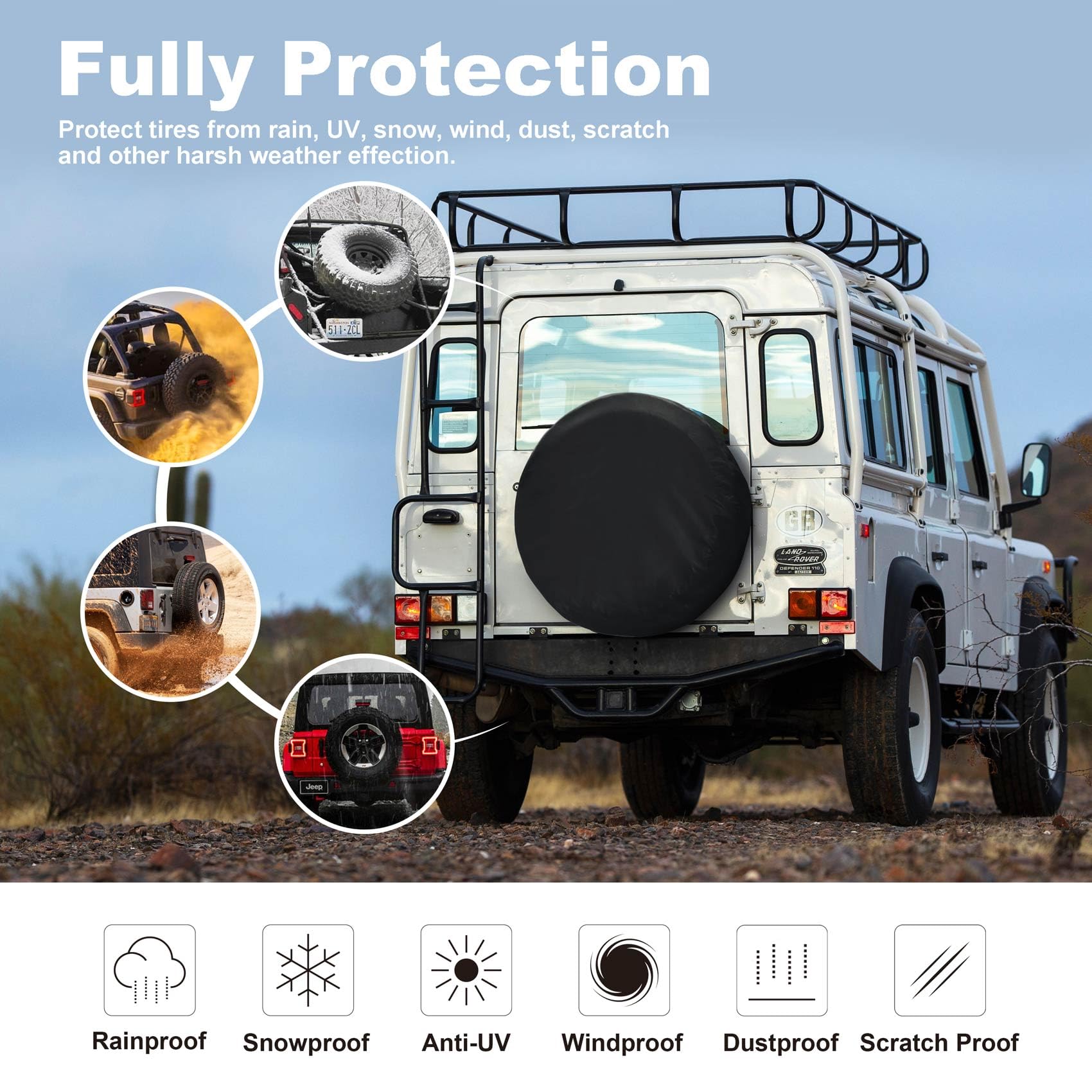 Explore Land Spare Tire Cover for 30-33" Tires, Black Vinyl, Model 10702007, Fits RV, SUV, Truck, Tough Wheel Protection