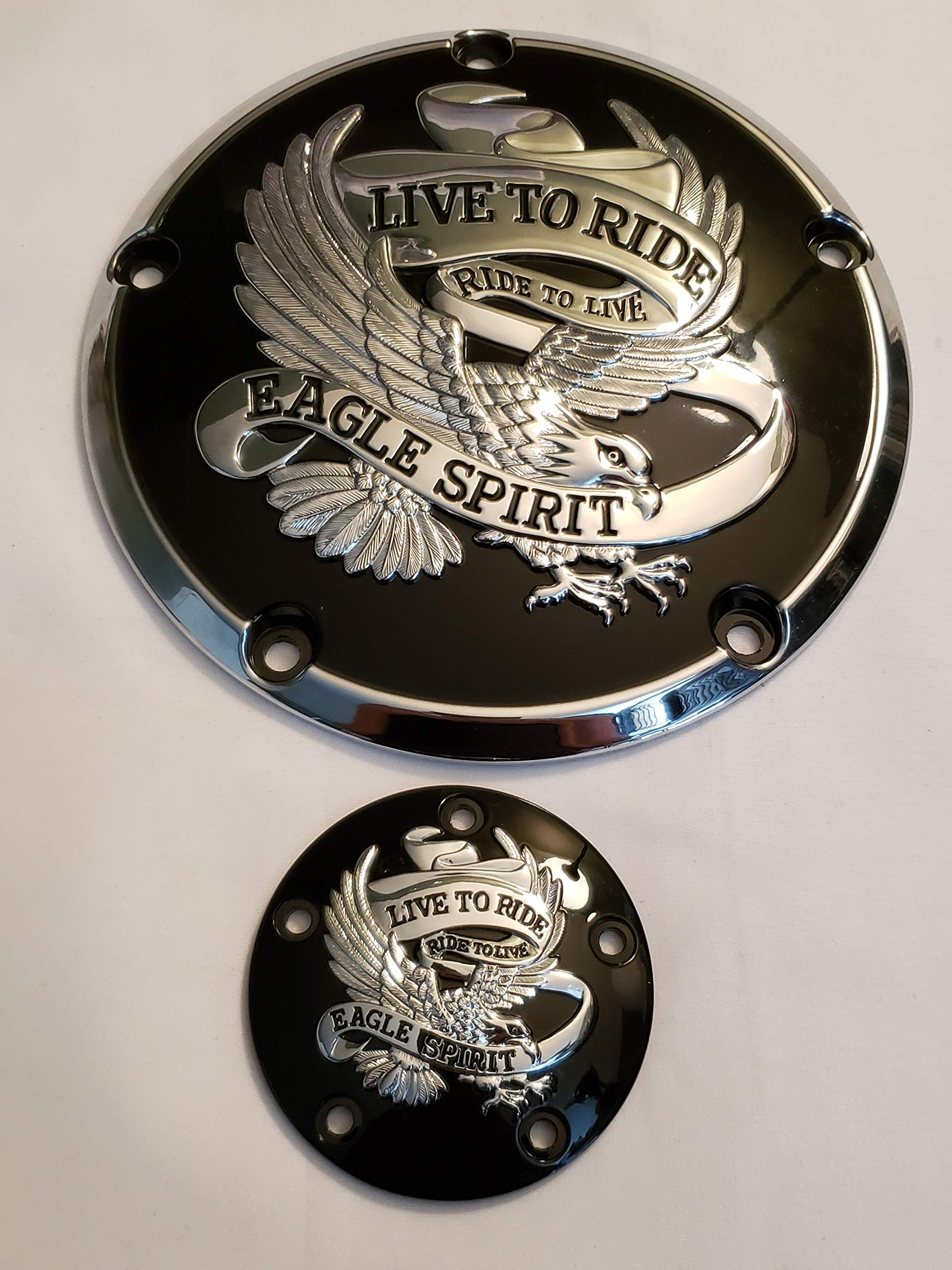 Gloss Black Live To Ride Derby Cover And Ignition Timing Cover Combo For Harley Twin Cam 1999-20