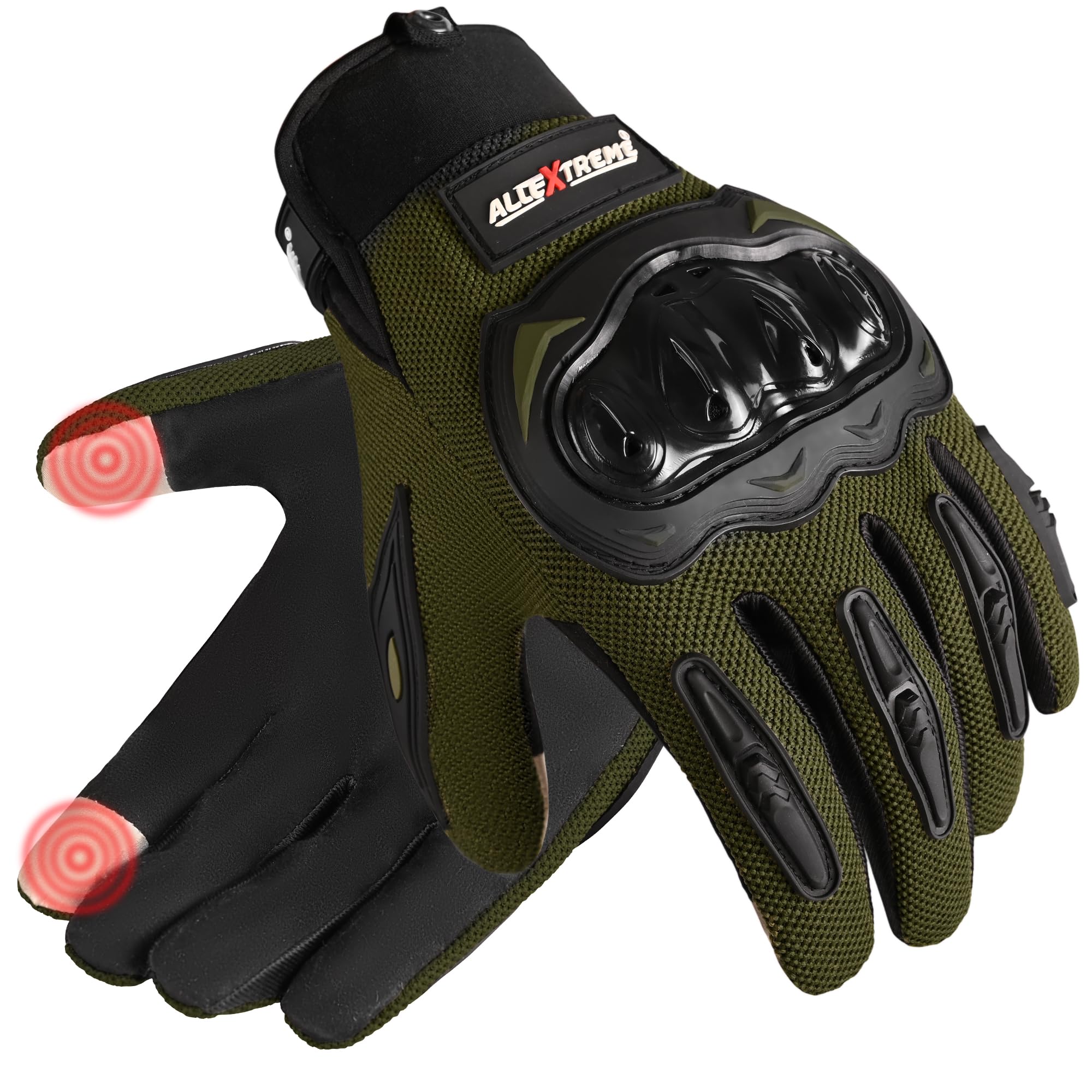 Allextreme Full Finger Bike Riding Gloves With Strong Knuckle Protective Shells Touch Sensitive Abrasion Resistant Suede & Breat