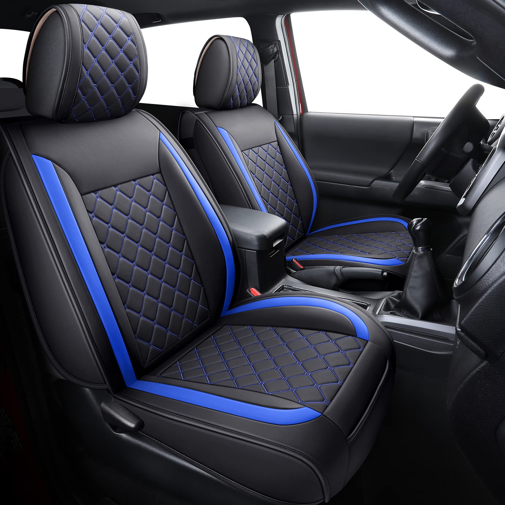 Tomatoman Tacoma Seat Covers Customized For 2005-2023 Nightshade Extended Sr V6 Pickup Truck, Waterproof Faux Leather Cushions(Full Set, Black-Blue)