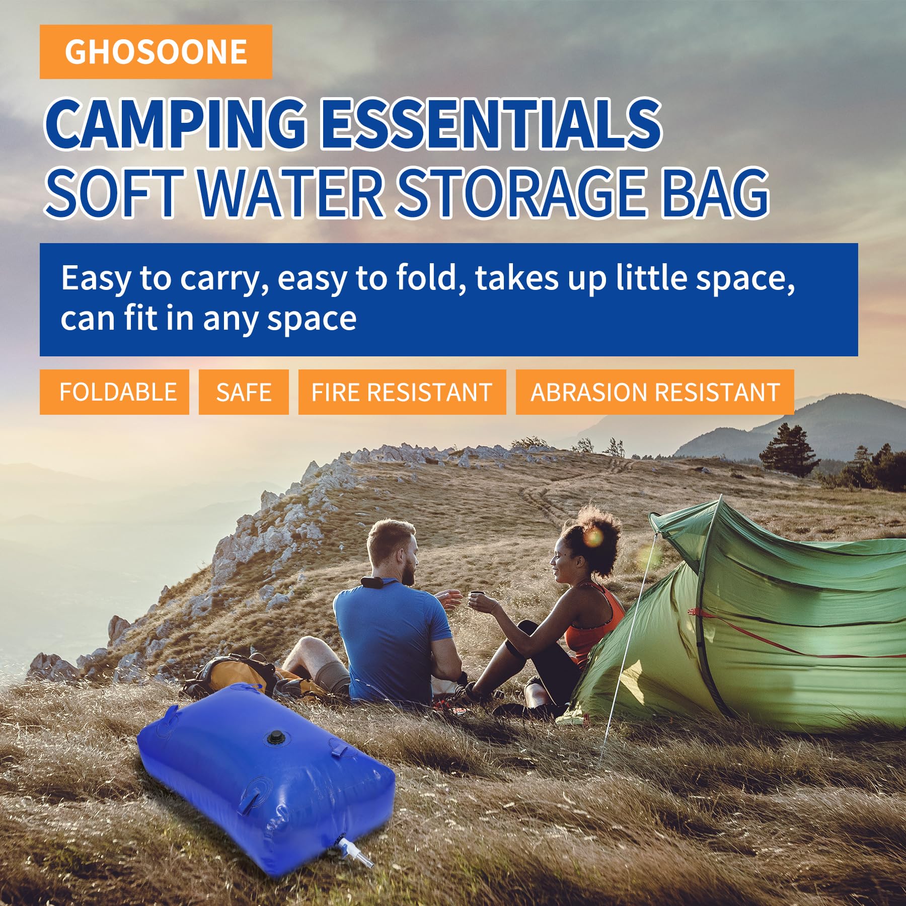 GHOSOONE Water Bladder Tank 1000L/264Gal, Foldable PVC Storage Container, Blue, Ideal for RVs, Trucks, Fire Prevention, Drought Resistance