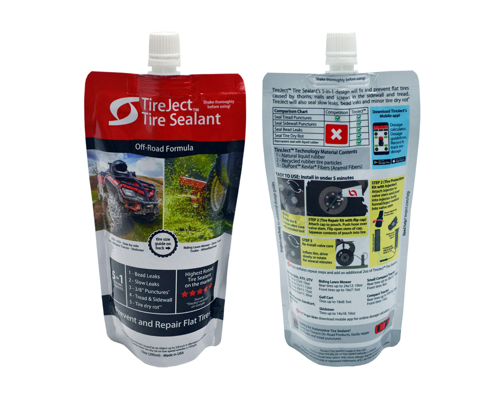 Tireject Off-Road Tire Sealant Kit - 5-In-1 Sealing - Fix And Prevent Flat Tires (10Oz)