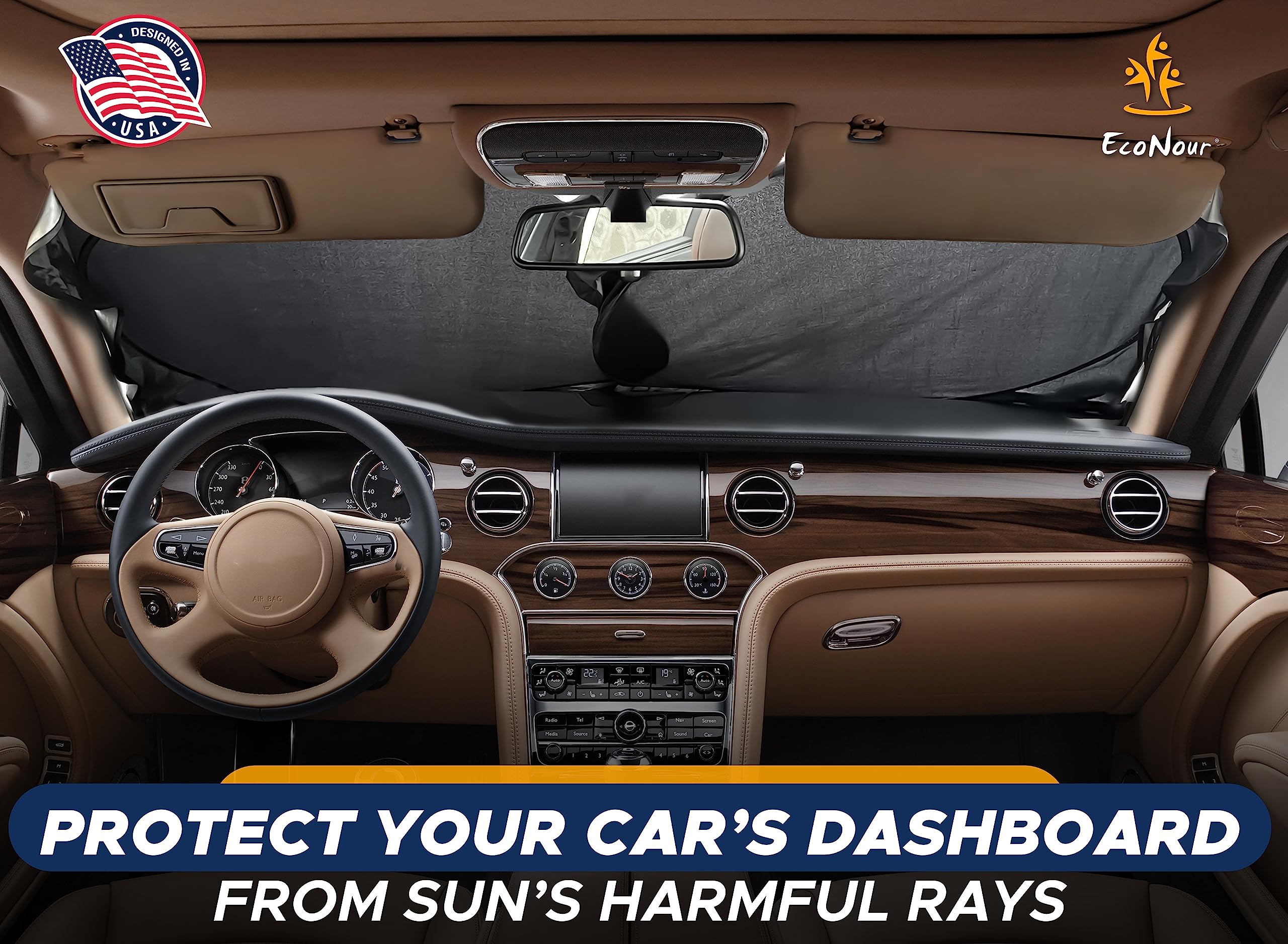 Econour Car Shade Front Windshield | Windshield Dash Protector For Maximum Uv Rays And Sun Heat Protection | Sun Visor Car Inter