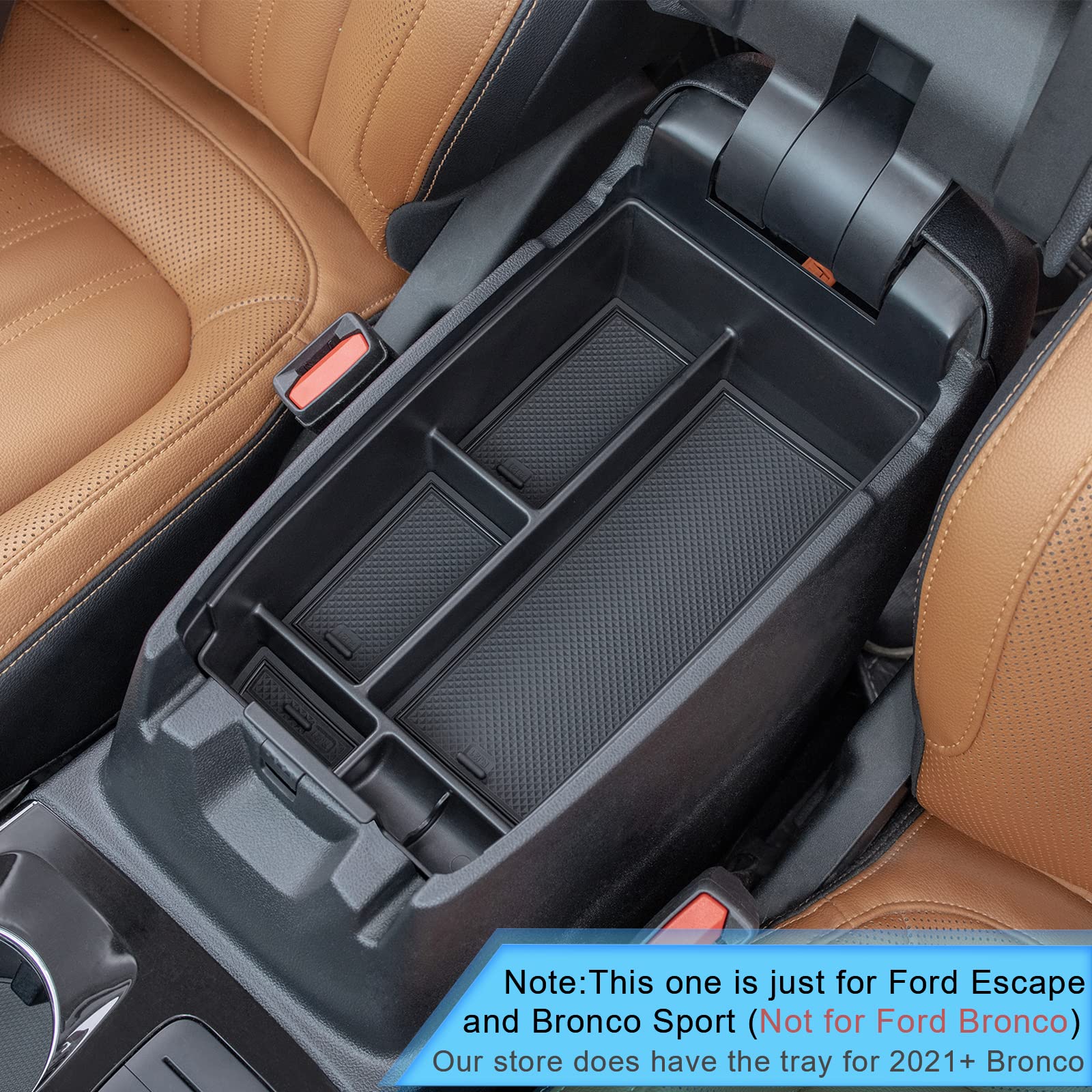 TOPINSTALL Center Console Organizer for Ford Escape/Bronco Sport 2020-2023, Black Rubber Armrest Storage Tray