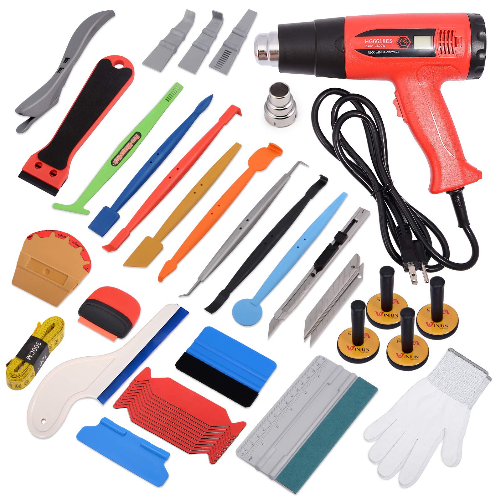 Gomake Vinyl Wrap Tool Car Wrap Kit For Window Tint Film Installation, Include Heat Gun, Tinting Squeegee,Micro Tucking Stick, F