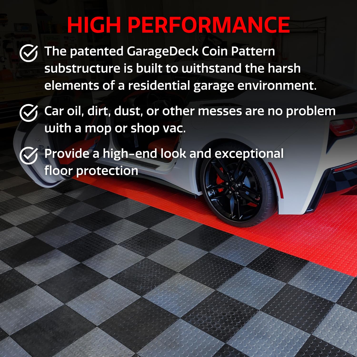 Big Floors GarageDeck Coin Pattern, Durable Copolymer Interlocking Modular Non-Slip Garage Flooring Tile (24 Pack), Alloy
