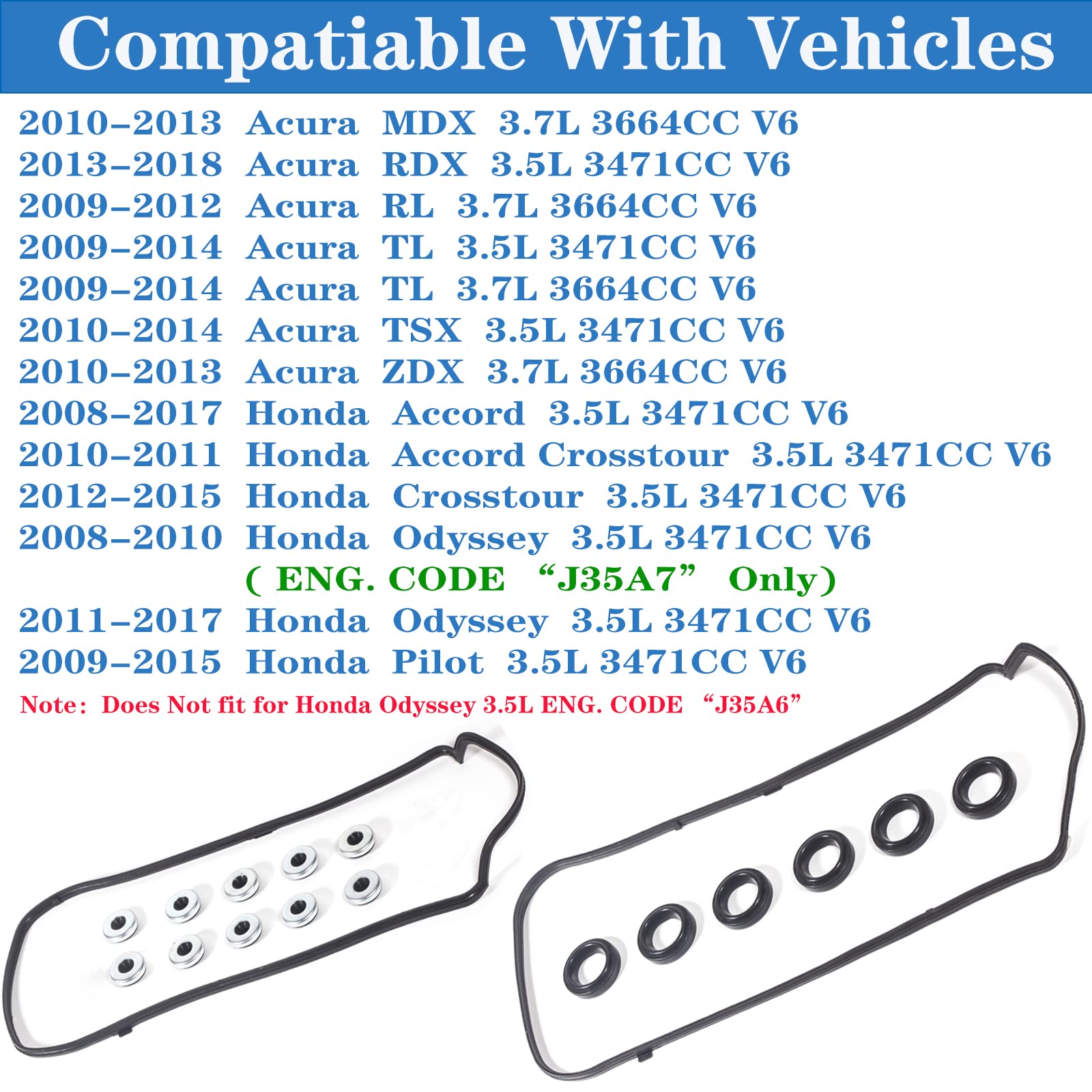 Vs50773R For Honda Accord Odyssey Pilot 3.5 Engine Valve Cover Gasket Seal Crosstour Crosstour Ridgeline;Acura Mdx Rdx Rl Tl Tsx