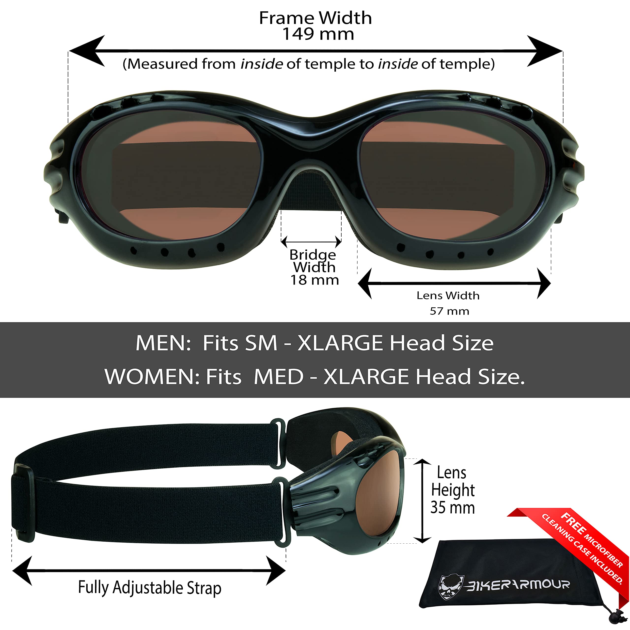 Bikershades Motorcycle Goggles Sunglasses Anti Glare Polarized High Definition Blue Blocking Lens Foam Cushion Adjustable Strap