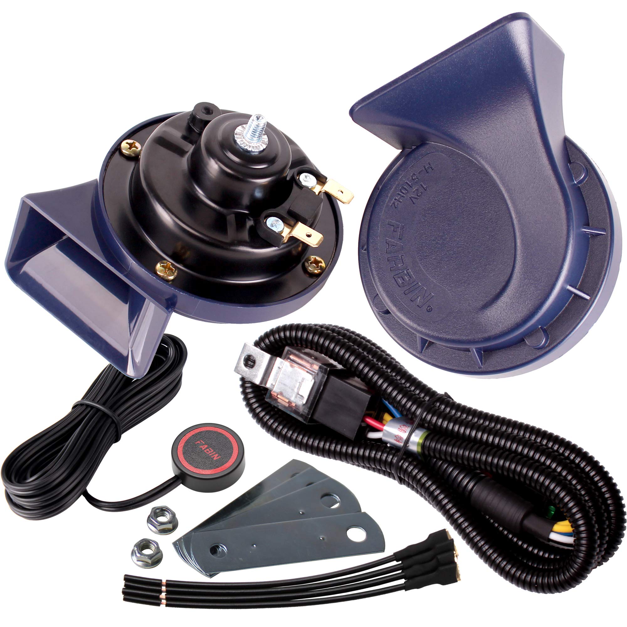 Farbin Horn 12V Car Horns Loud Dual-Tone Waterproof Auto Horns Electric Snail Horn Kit With Relay Harness And Switch Button,Univ