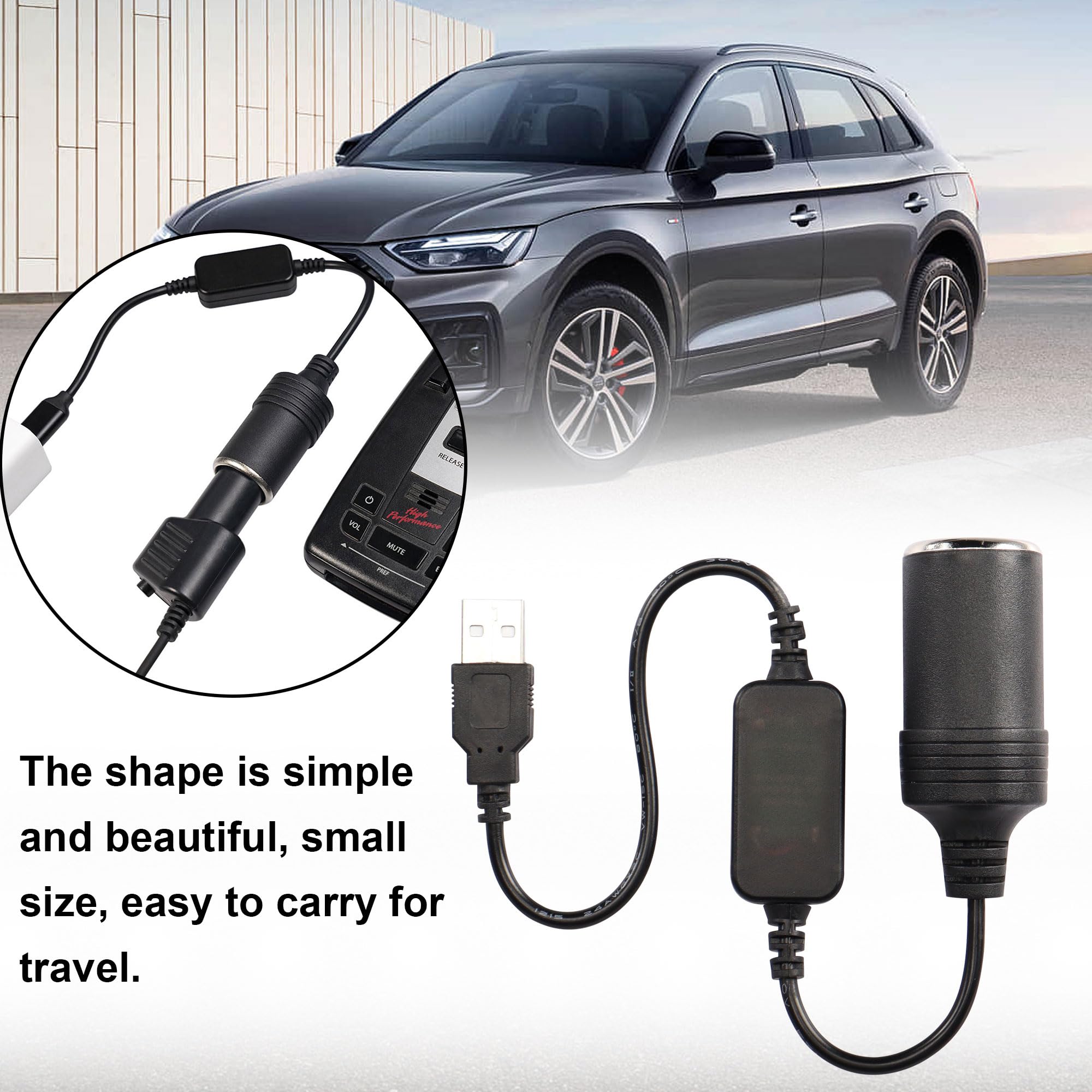 CERRXIAN 1ft USB A Male to 12V 8W Cigarette Lighter Socket Adapter Power Cable for Dash Cam, GPS, Car Led Light Strips, and Othe
