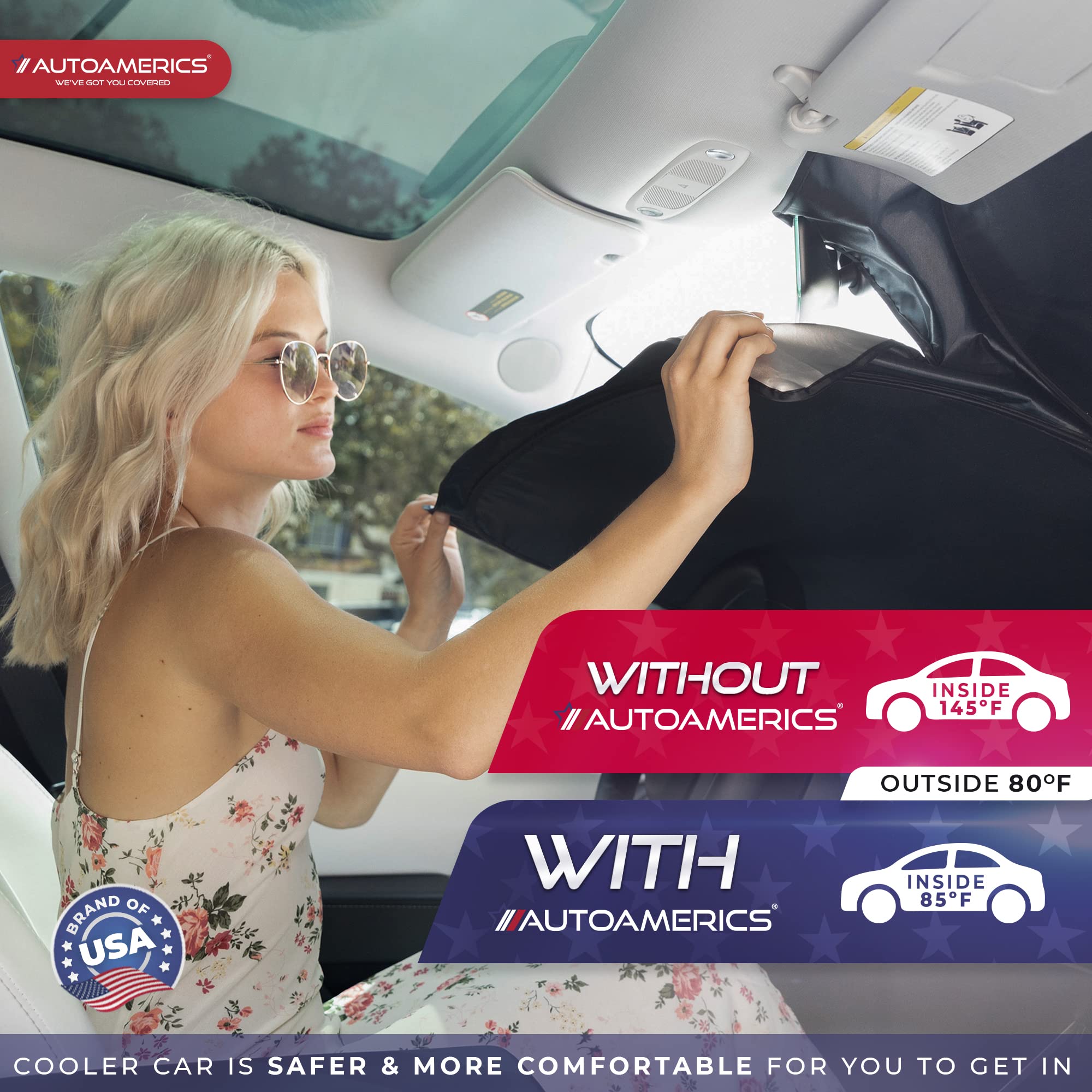 Autoamerics 1-Piece Tesla Model Y Sunshade & Tesla Model 3 Sunshade - Special Design for Model Y & 3 Windshield - Foldable Light