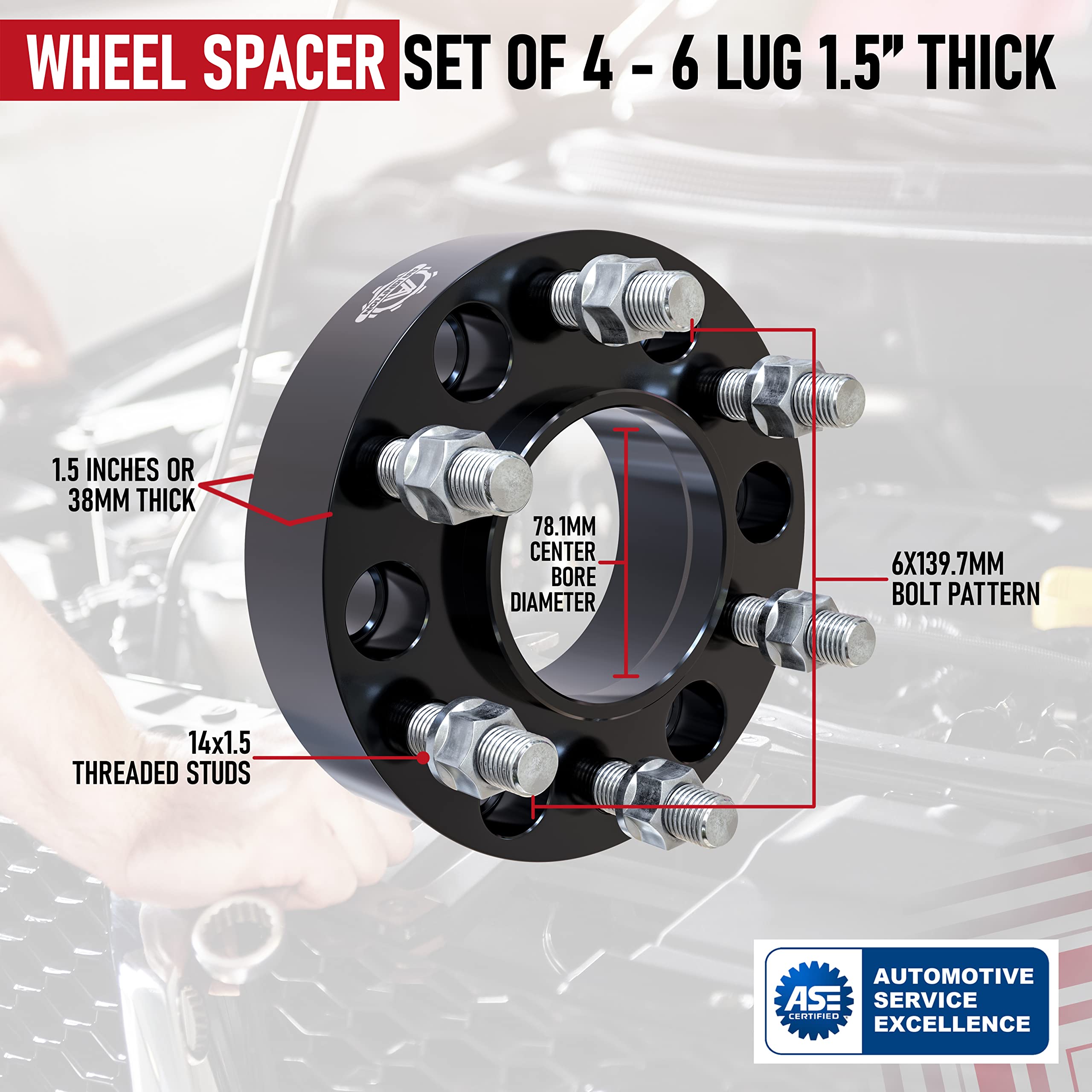 Wheel Spacers 1.5 Inch Set Of 4-6 Lug 38Mm Real Forged Hub Centric Adapter 6X139.7Mm - Compatible With Cadillac, Chevy, Gmc - 19