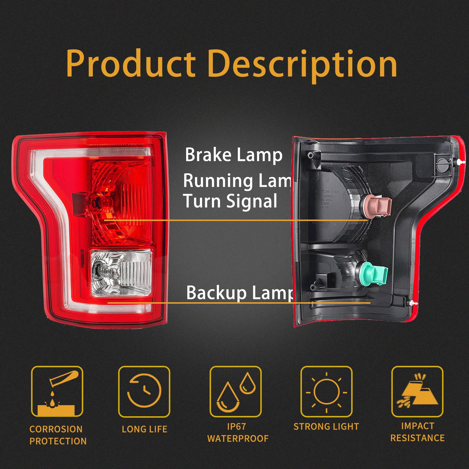 Driver And Passenger Side Tail Lights Housing Compatible With 2015 2016 2017 Ford F150 F-150 Taillights With Bulb