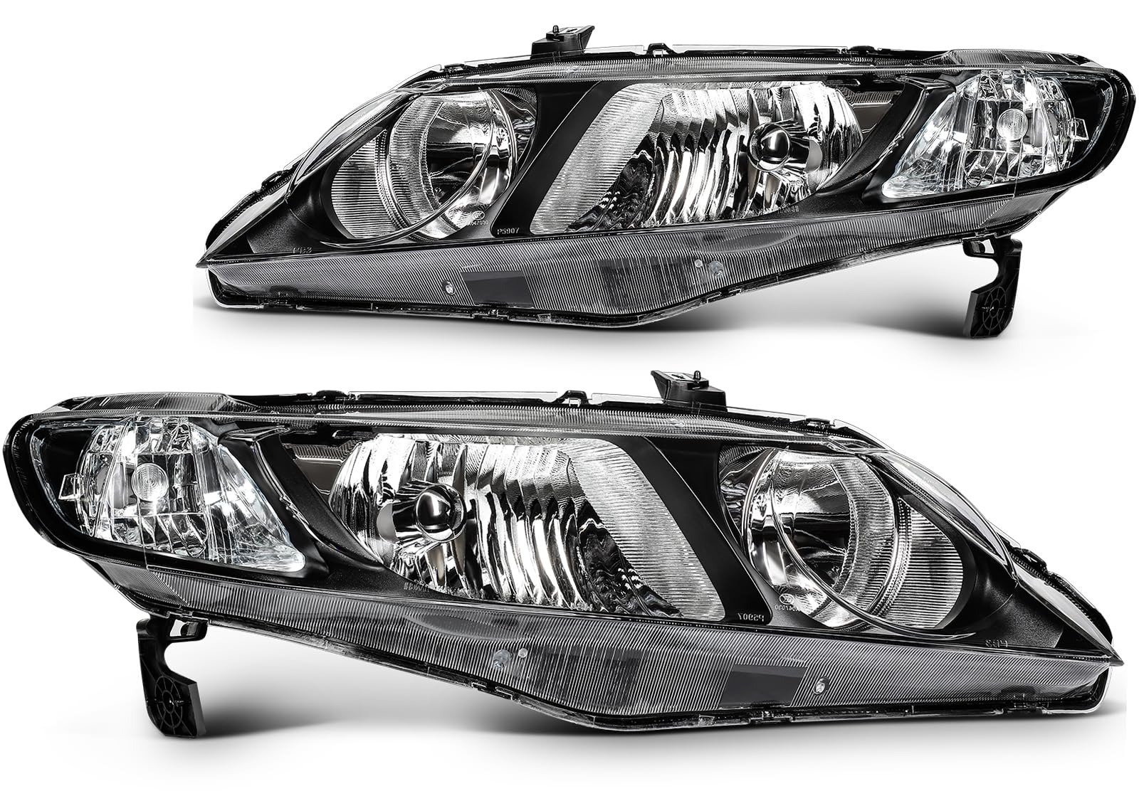 Headlight Assembly Fit For Honda Civic 2004-2005 Black Housing Amber Reflector Clear Lens Driver and Passenger Side 33101S5AA51 