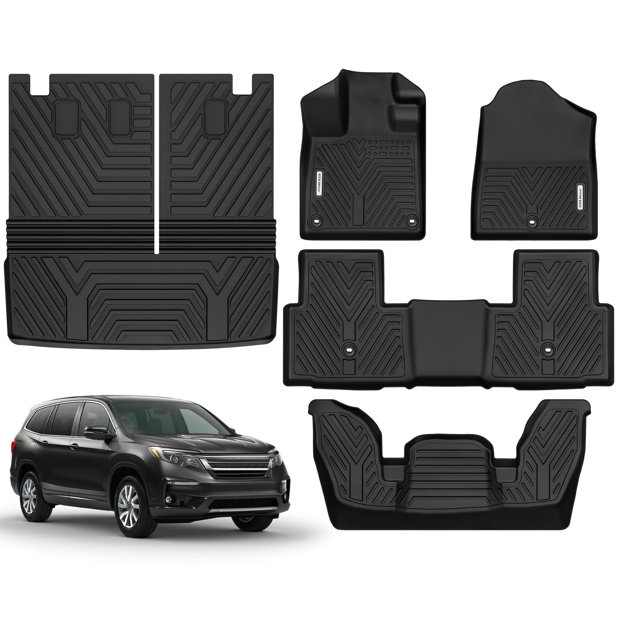 Yitamotor Floor Mats & Trunk Mat With Backrest Mat Fit For Honda Pilot 2025 2024 2023, All-Weather Honda Pilot Car Mats 7/8 Pass