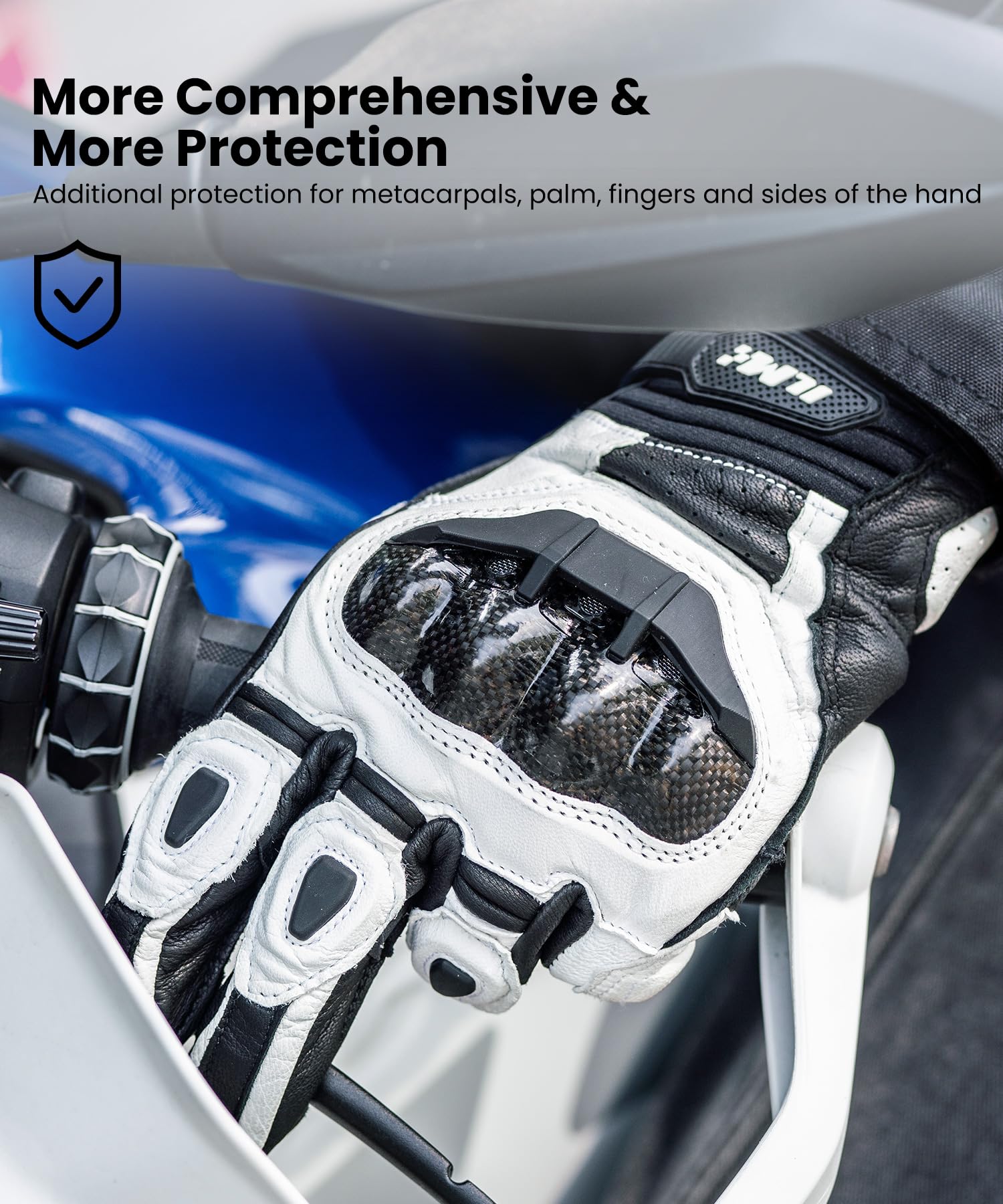 ILM Air Flow Leather Motorcycle Gloves, Touchscreen, Medium, White, Model GRC01