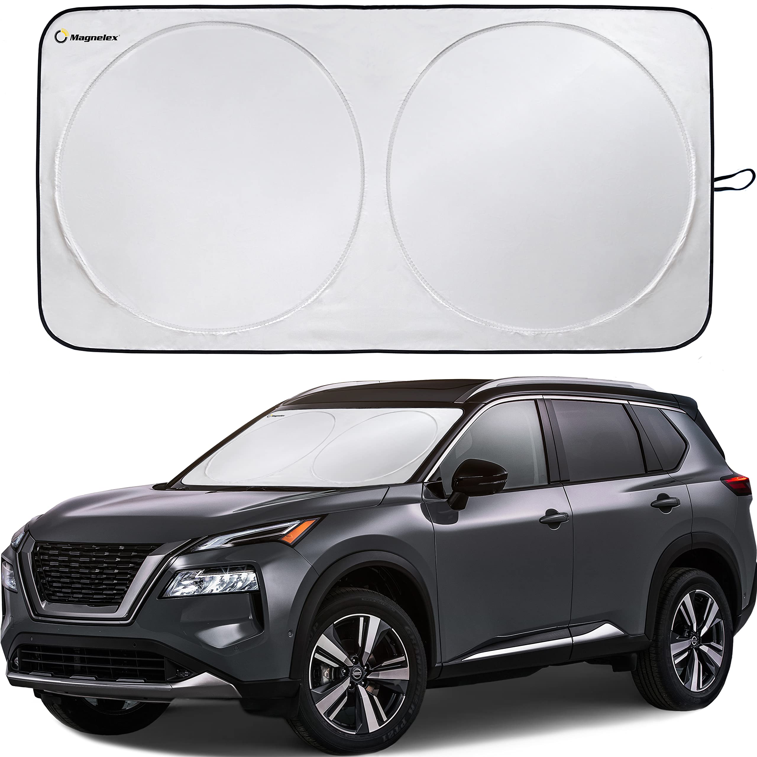Magnelex Car Windshield Sunshade With Bonus Steering Wheel Sun Shade. Reflective Polyester Blocks Heat And Sun. Foldable Sun Shi