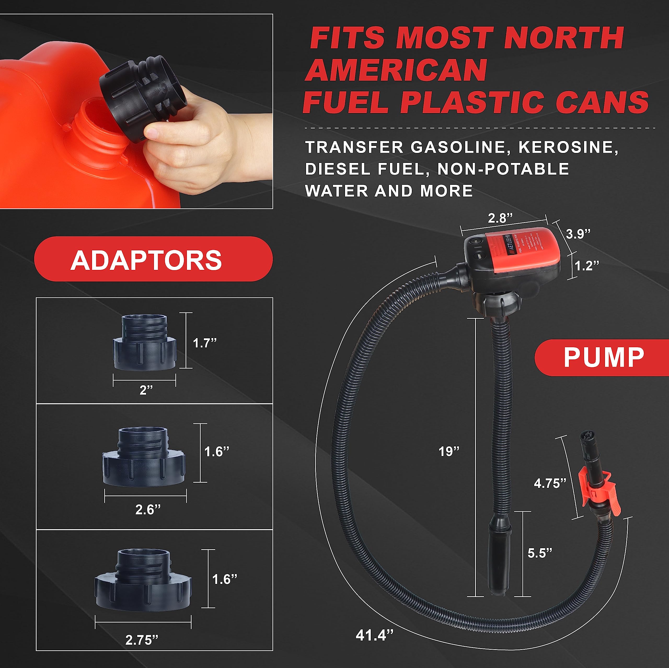 Aetleemo Automatic Fuel Transfer Pump With Auto-Stop Sensor(2.4 Gpm), Flexible Intake Hose Fits Most Irregular Gas Cans For Gasoline Diesel Kerosene & More