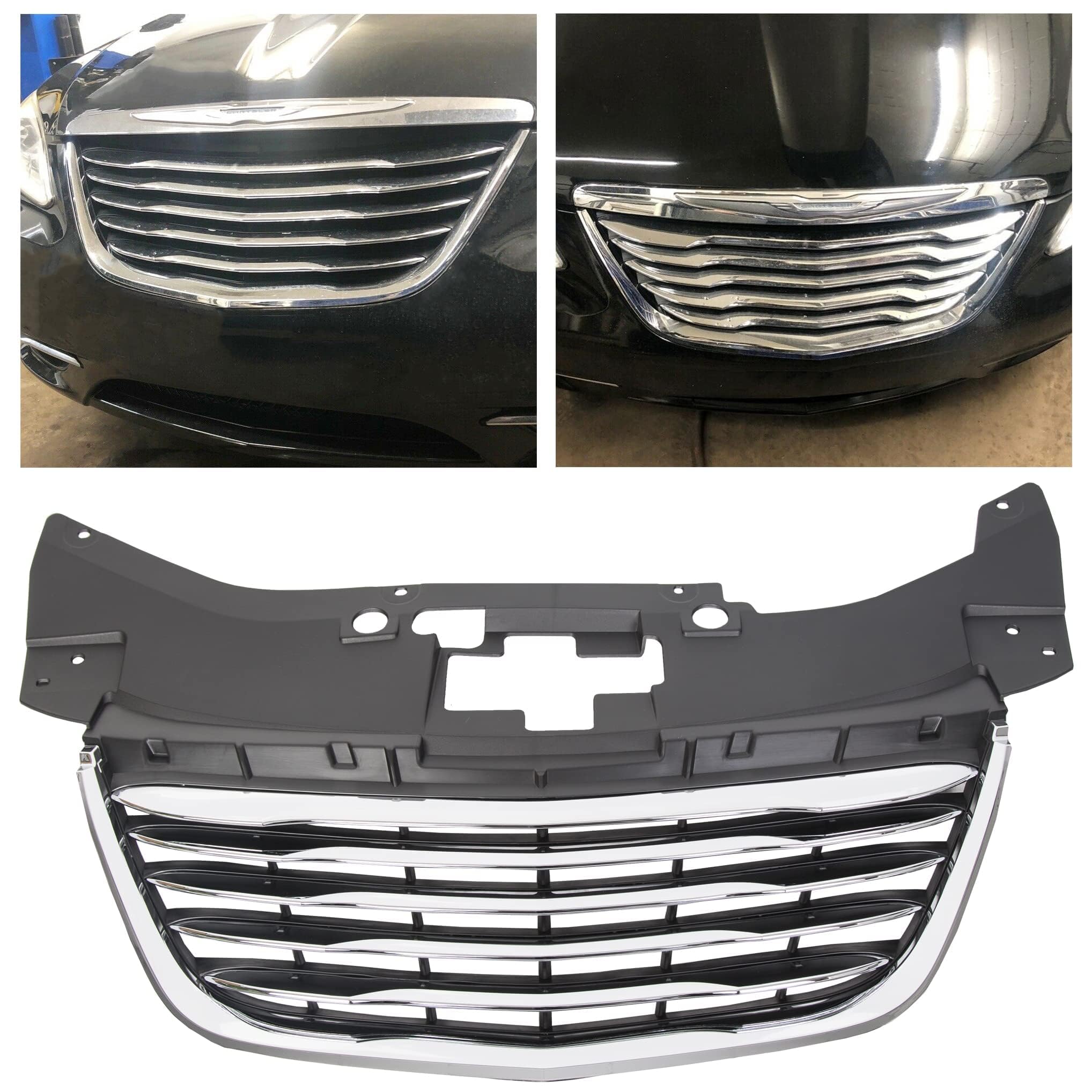 KUAFU Front Bumper Grill Compatible with 2011-2014 Chrysler 200 CH1200353 68082050AE 13999AOE Chrome Radiator Hood Grille ABS Pl