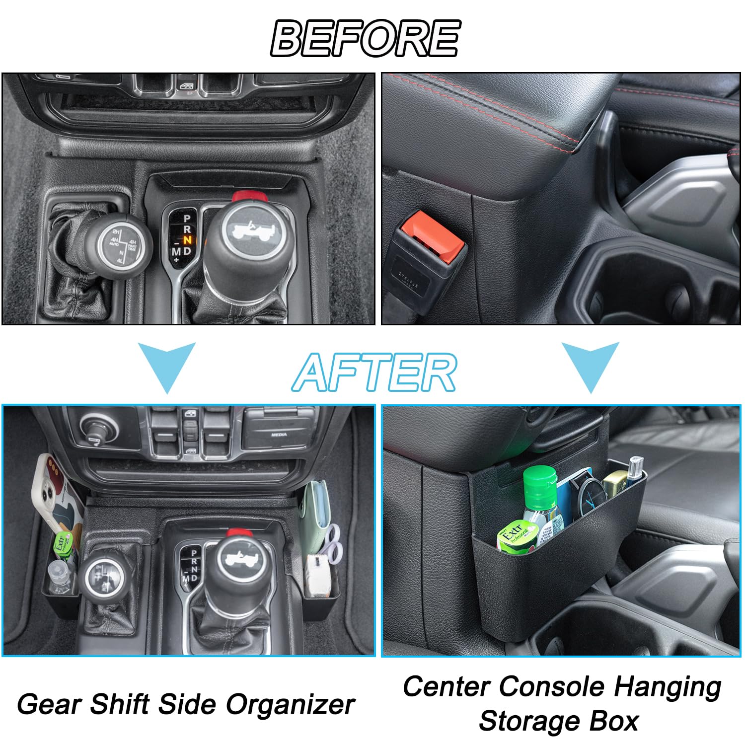 PIMCAR 2-Piece Upgrade Tray Organizer Set for Jeep Wrangler JL/JLU (2018-2025) & Gladiator JT (2020-2025) - Gear Shift Side and
