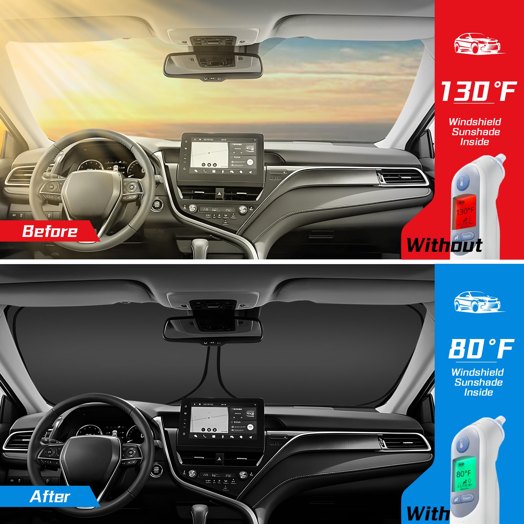 Arismotor Windshield Sun Shade For Cadillac Escalade 2021-2025, Custom Fit Foldable Front Window Sunshade Sun Visor Protector, B