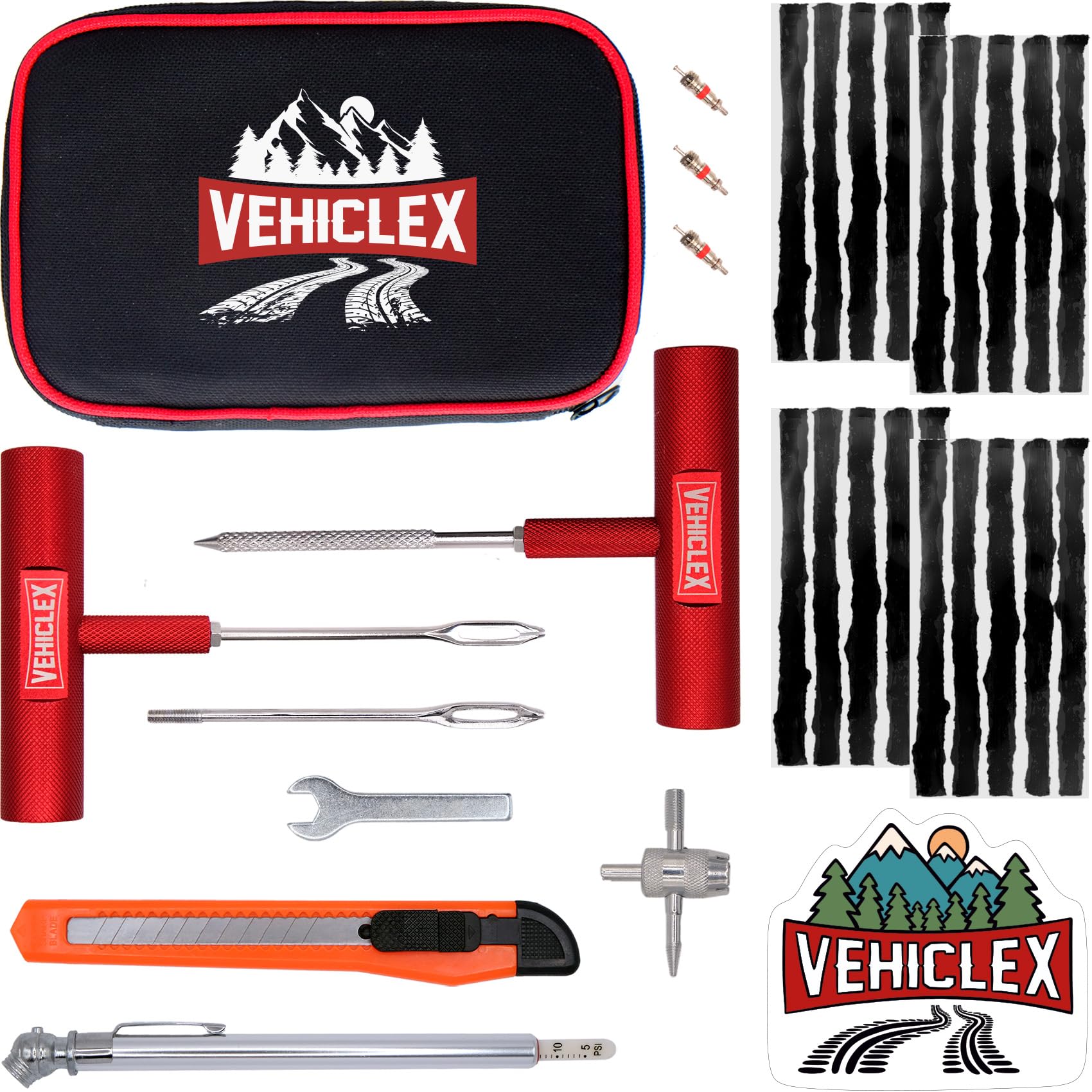 Vehiclex Tire Repair Kit For Plug And Patch With Aluminum Handled Tools - Emergency Kit With Pliers In Zippered Bag For Car, Mot