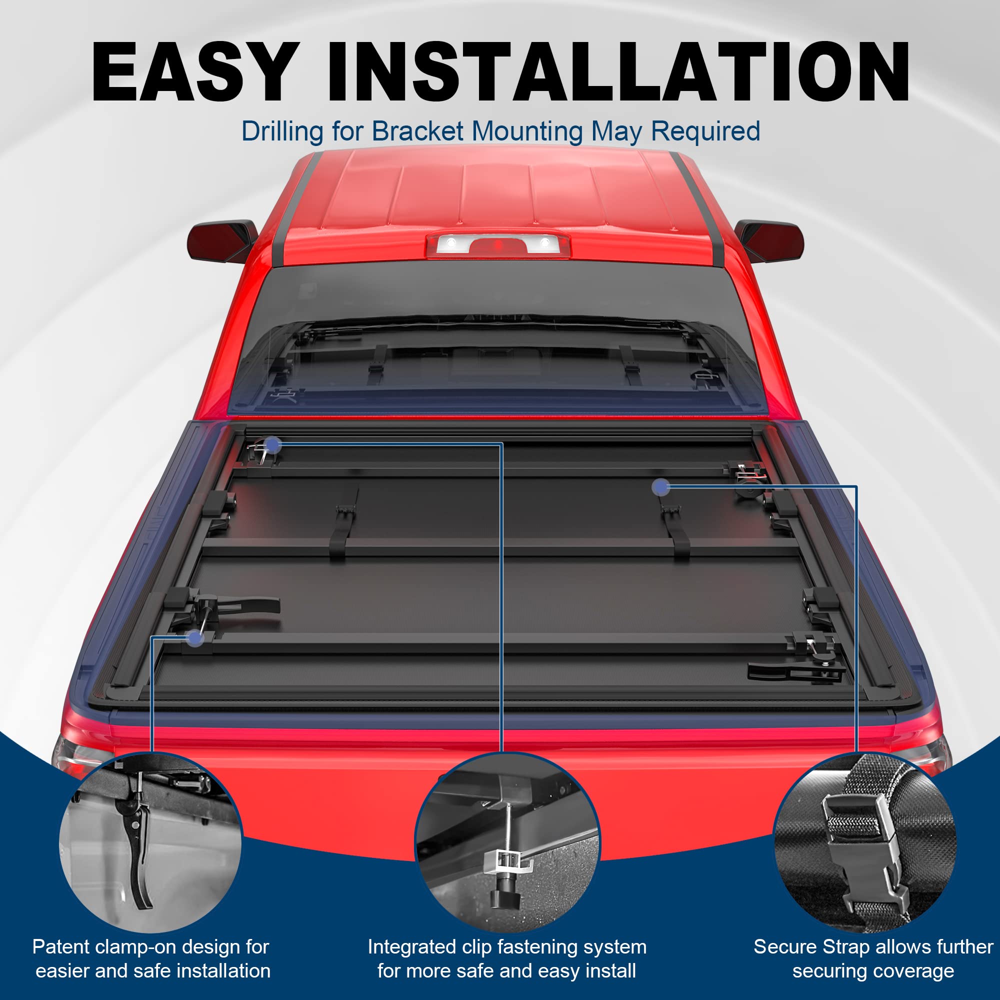 Mostplus Tri-Fold 5.2 Ft Truck Tonneau Cover Compatible For 2015-2024 2025 Chevy Colorado/Gmc Canyon Fleetside
