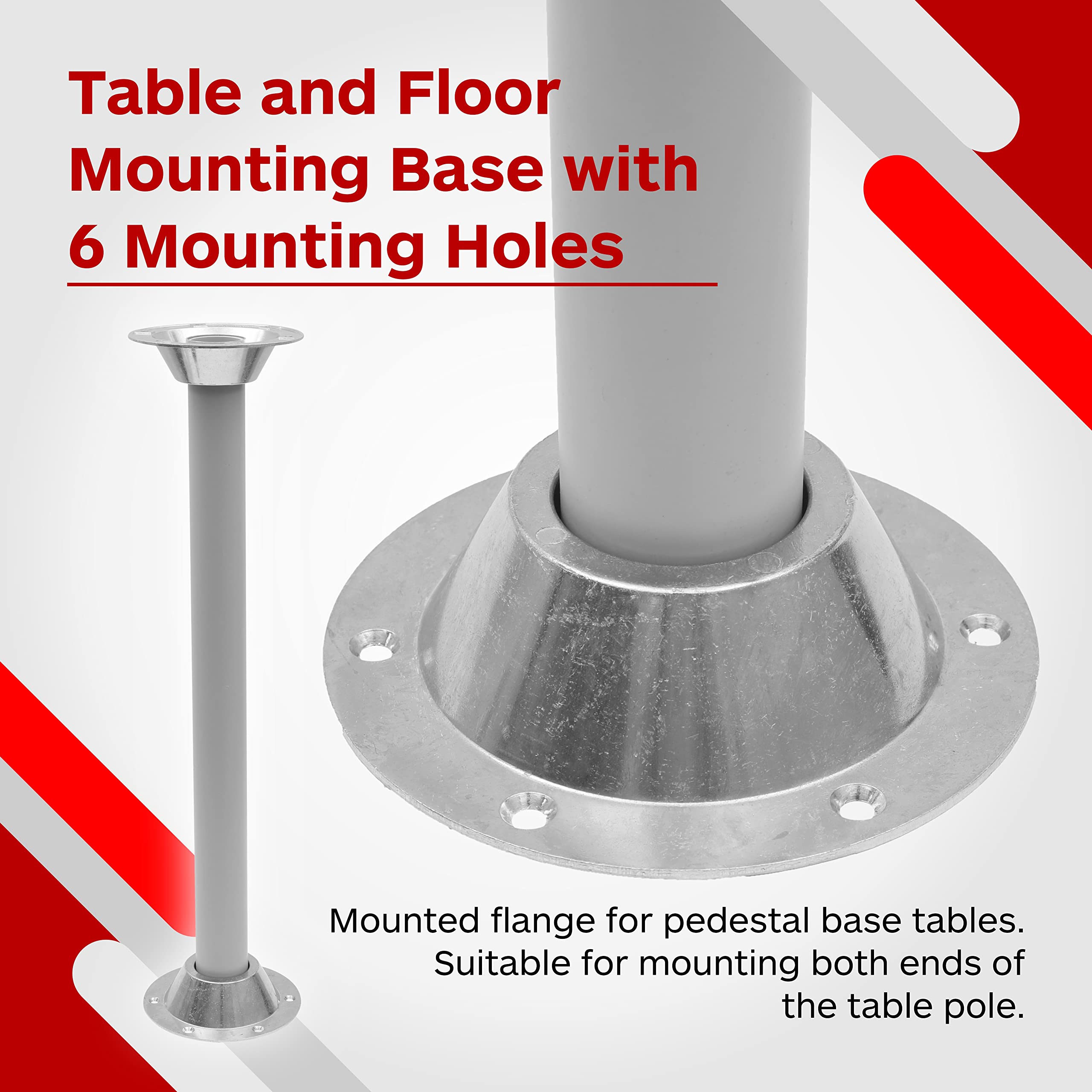 TonGass RV Table Base - Aluminum Pedestal Flange (2-Pack) - Standard Size - Silver - Includes Mounting Screws and 6 Holes