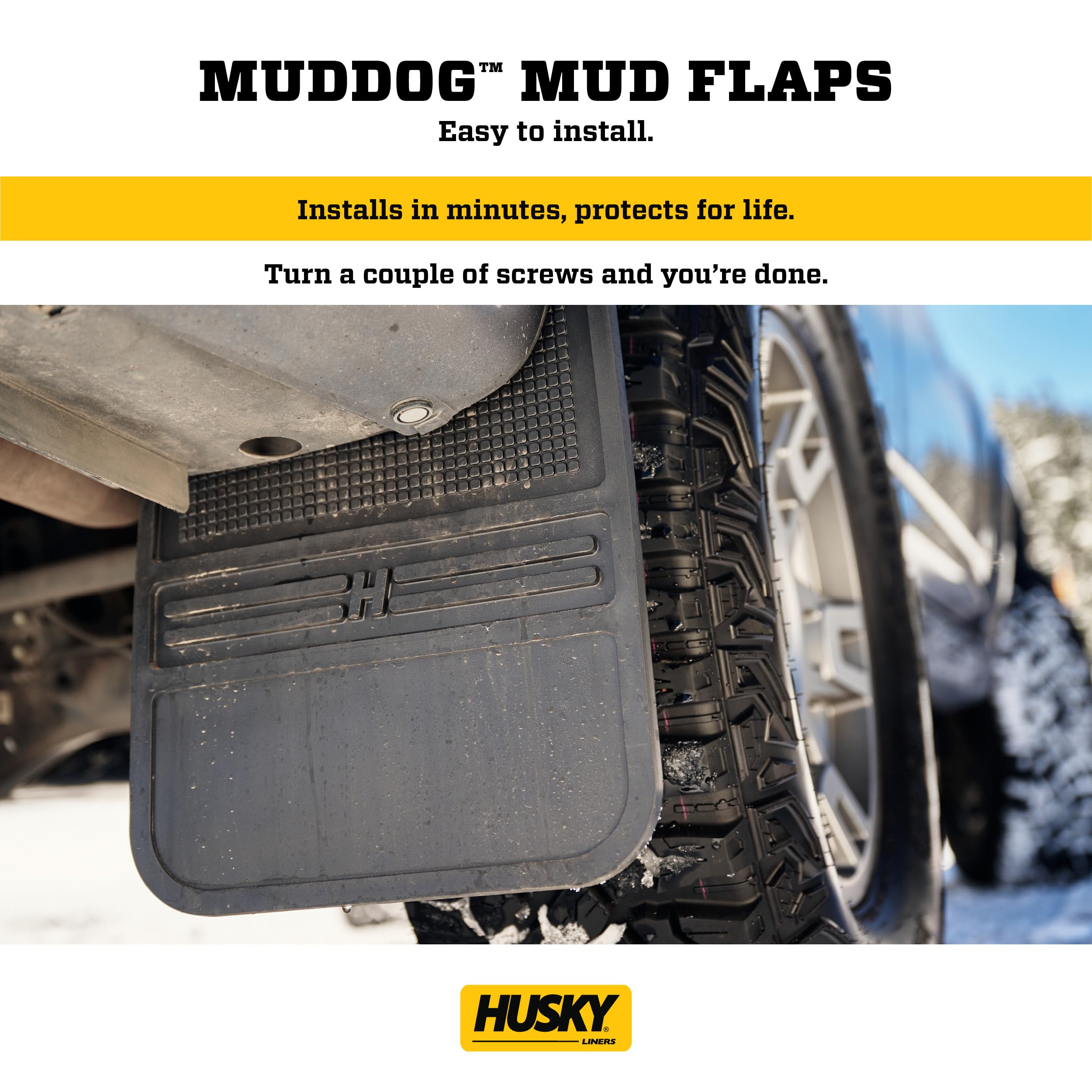Husky Liners Universal Muddog Mud Flaps | Rubber Rear Mud Flaps - 12'' w/o Weight - Black | 55100, 12'' X 22''