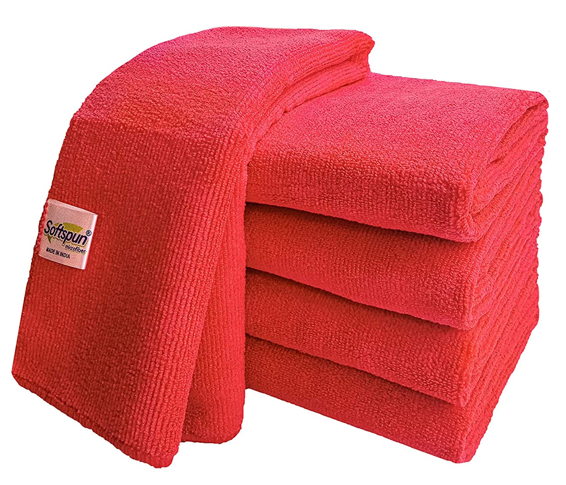 SOFTSPUN Microfiber Cleaning Cloths, 5pcs 40x40cms 340GSM Red! Highly Absorbent, Lint and Streak Free, Multi Purpose Wash Cloth