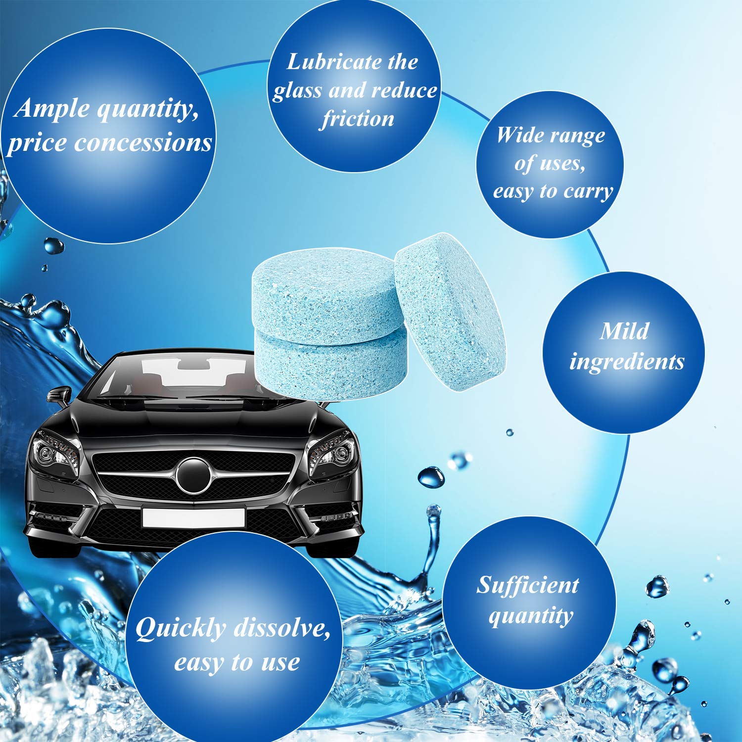 Boao Car Windshield Glass Cleaning Tablets - 100 Effervescent Washer Tablets for Auto & Home Use