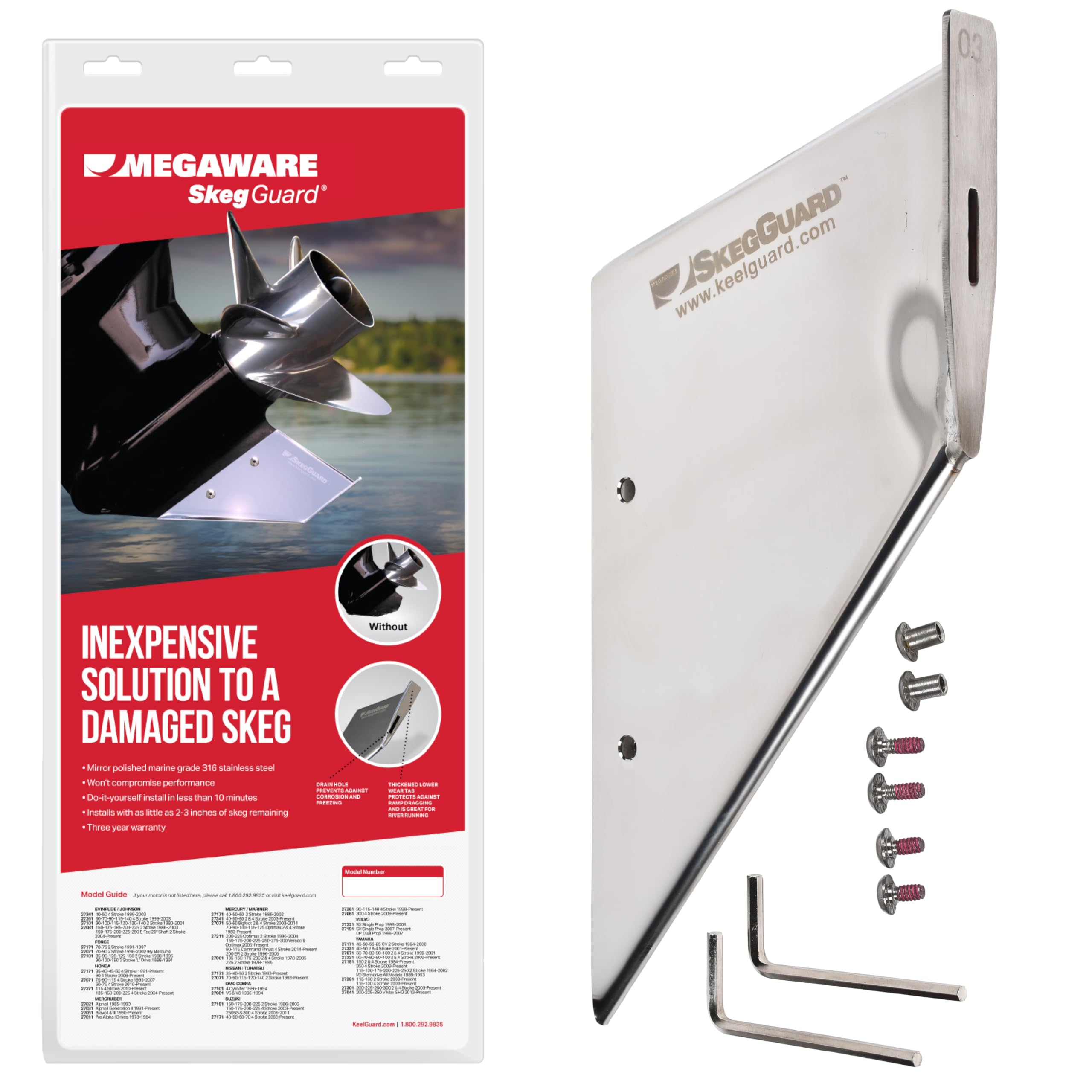 Megaware SkegGuard 27301 Skeg Protector Against Ramp Dragging - Fits Yamaha 200hp 4 Str V6 2002-2018, 200 & 250 VMAX SHO 25 Shaf