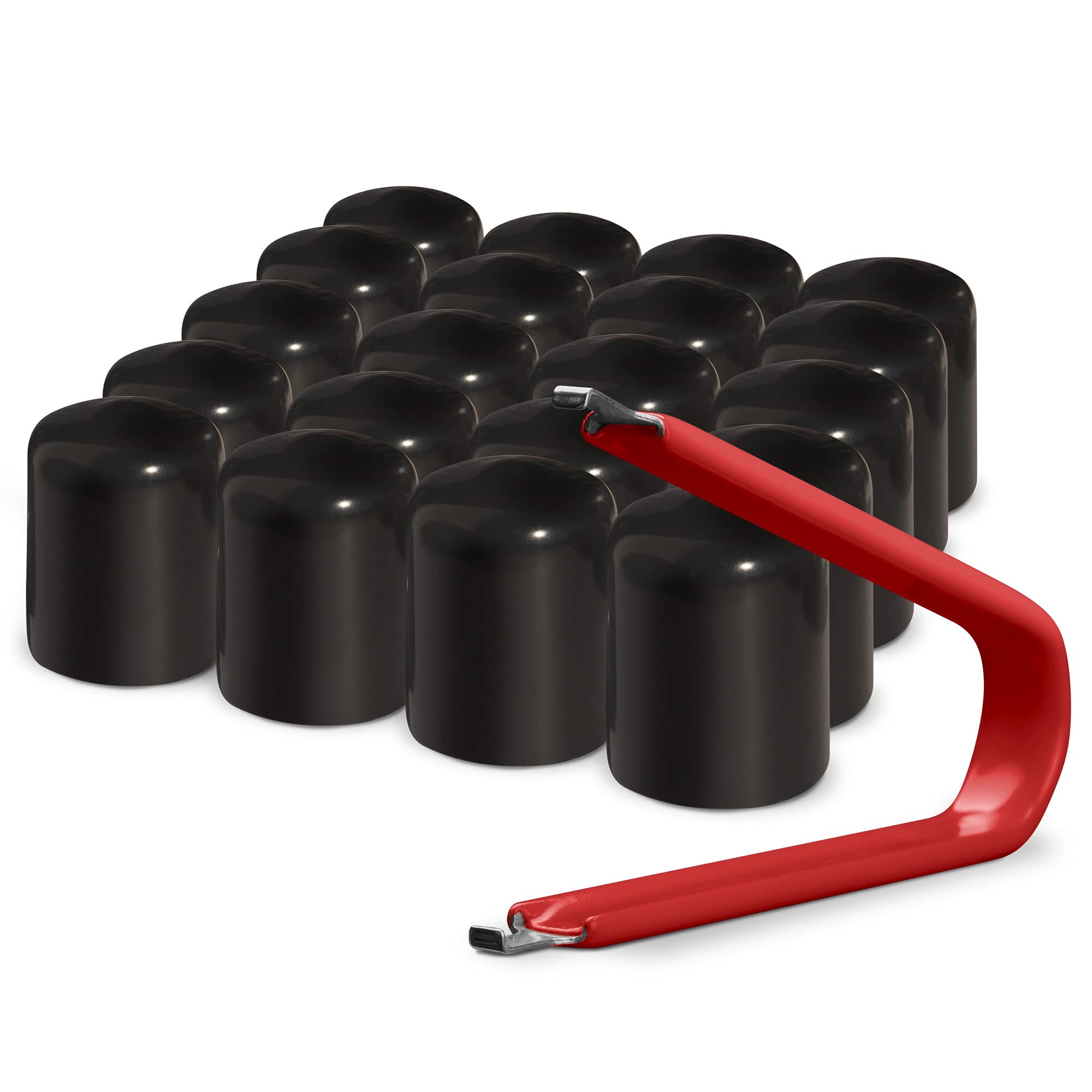 Colorlugs Vinyl Lug Nut Cover | Black | Flexible Fit Wheel Lug Nut Cap | Fits 21-23 Mm | Pack Of 20 | Includes Deluxe Extractor | Made In The Usa