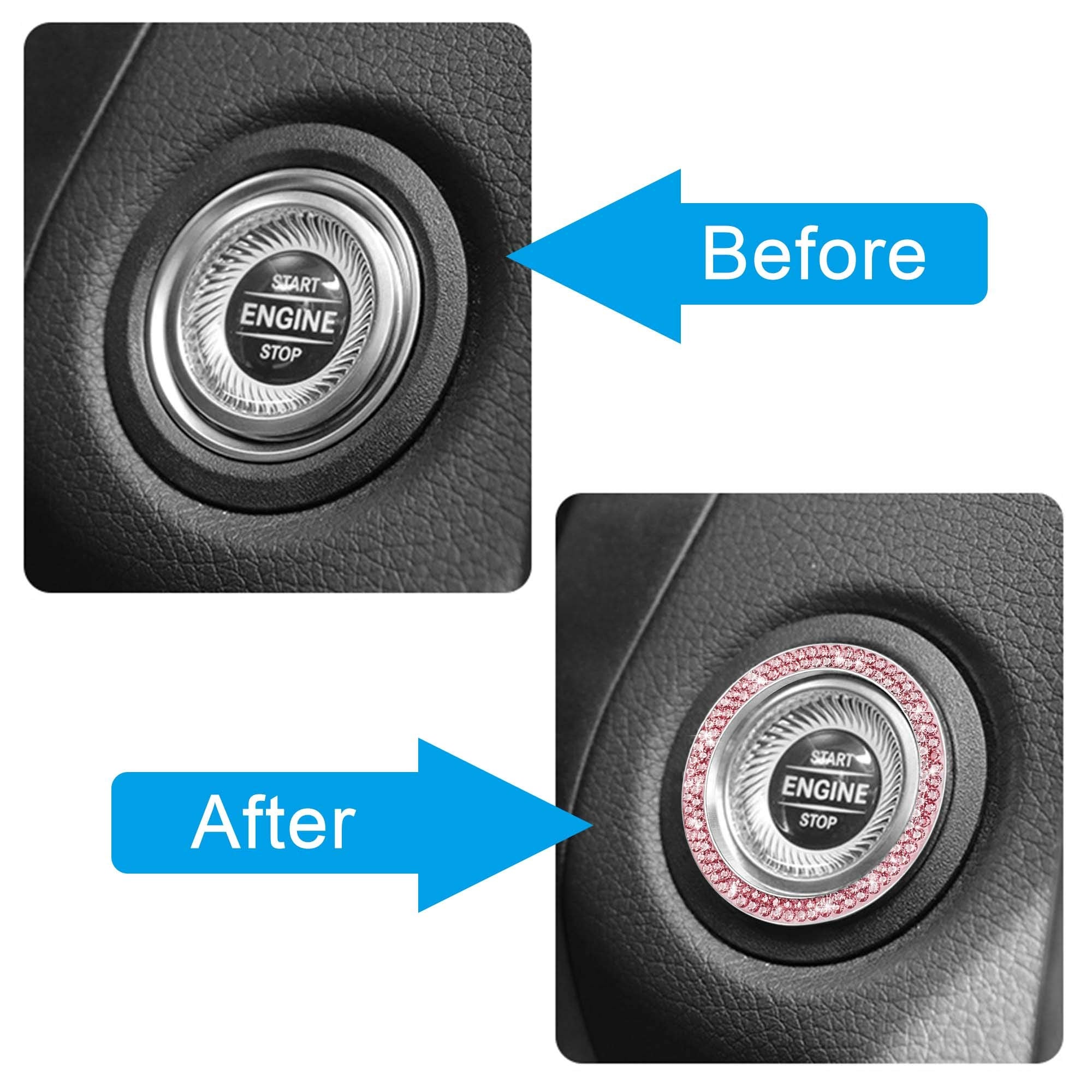 Winka Auto Key Ignition Button Key Knobs, Bling For Car Interior Decoration 2Pcs Pink