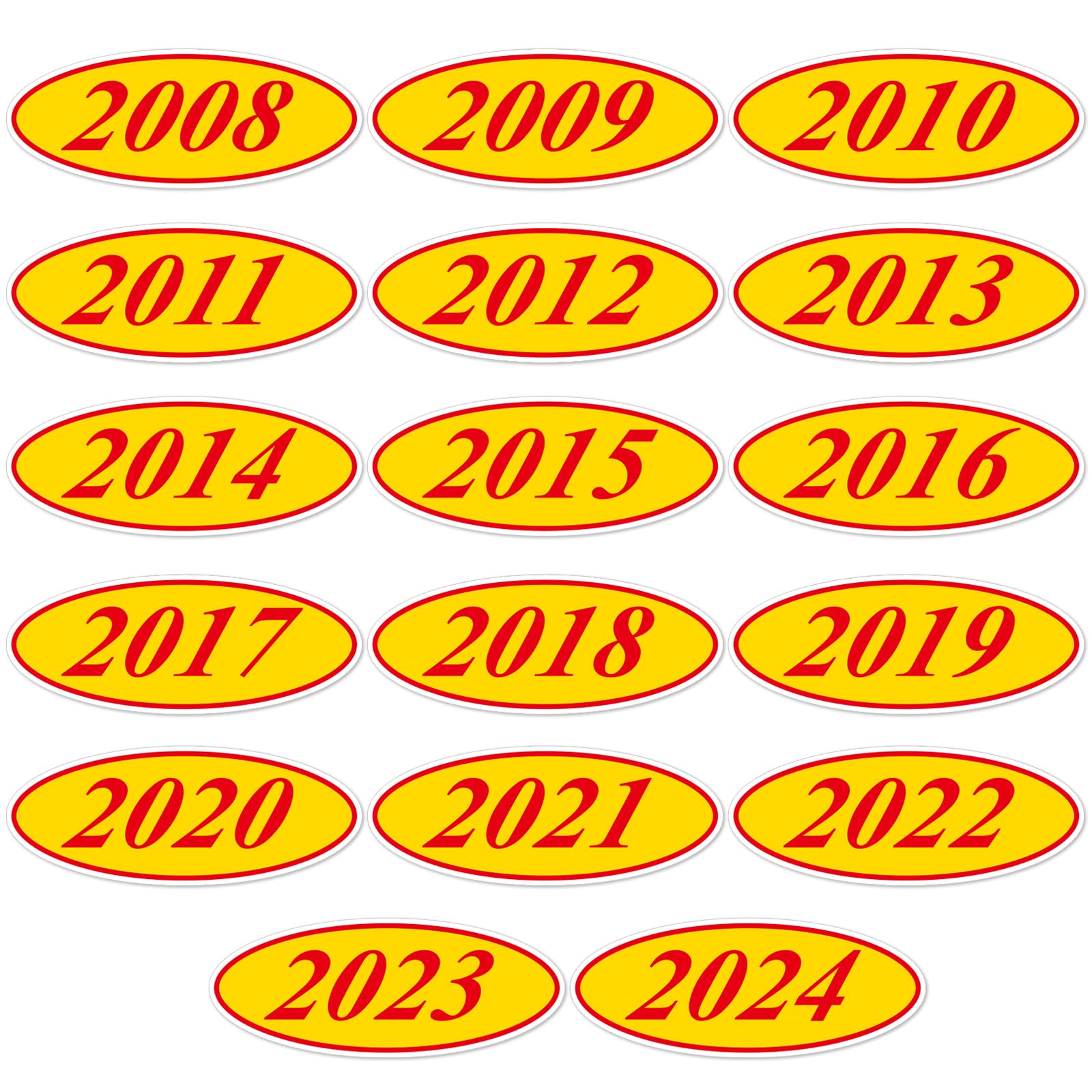 YooNotee 204 Pcs Oval Model Windshield Year Stickers Decals, 2008-2024 Large Oval Vinyl Waterproof Each Year 17 Pack for Car Win