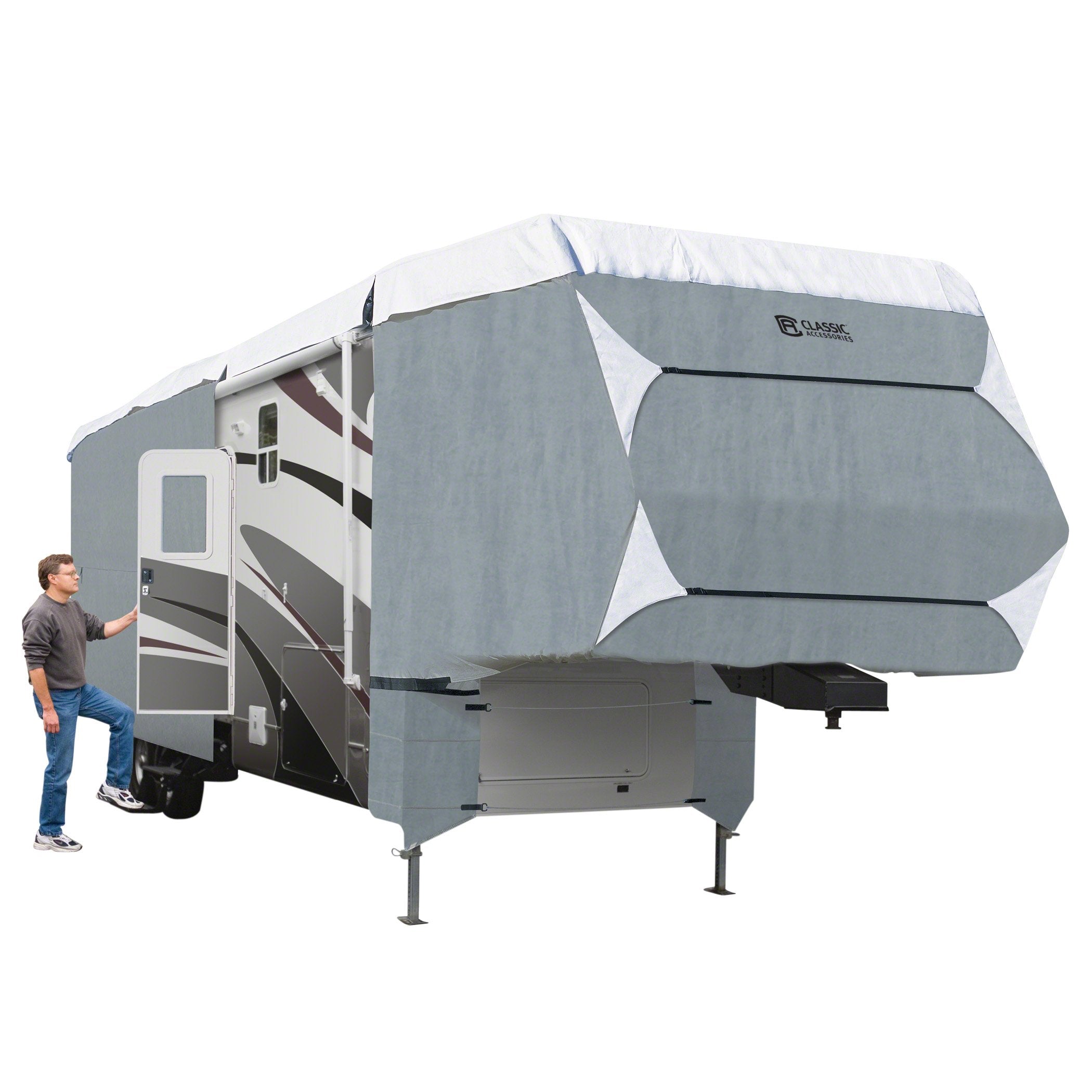 Classic Accessories Over Drive PolyPRO3 Deluxe 5th Wheel Cover or Toy Hauler Cover, Fits 33  37 RVs, RV Cover, Camper Cover, 