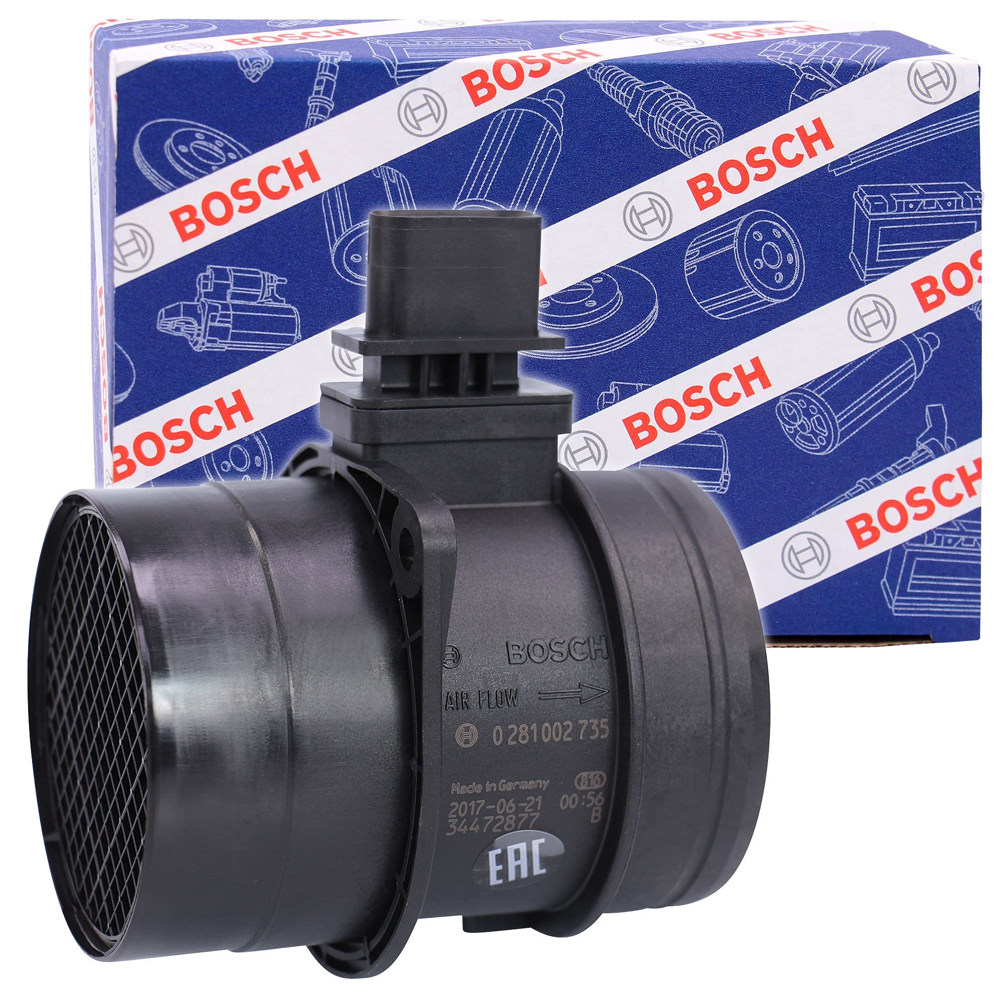 Bosch 0281002735 Original Equipment Mass Air Flow (Maf) Sensor - Compatible With Select Audi A3; Volkswagen Golf, Jetta