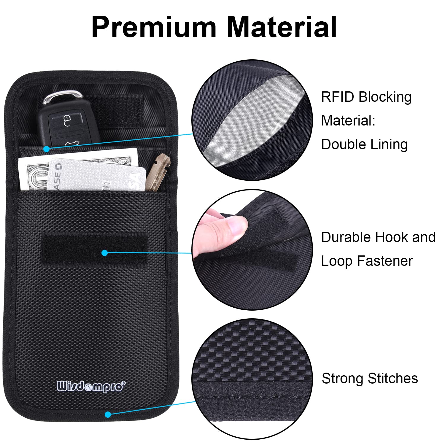 Wisdompro Faraday Bag For Key Fob (2 Pack), Wp5696 Rfid Key Fob Protector Rf Car Signal Blocking Faraday Cage Protector With Key