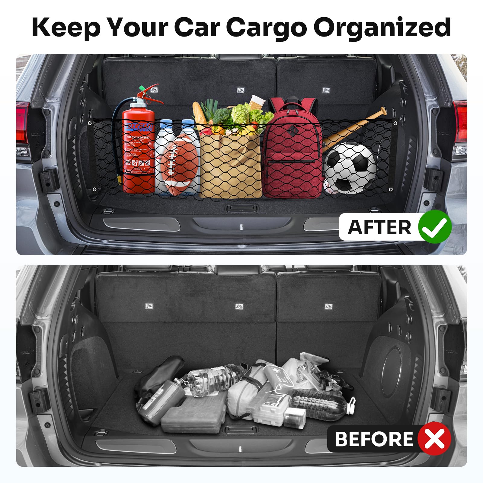 Canvcle Trunk Cargo Net - Elastic Nylon Organizer for 2011-2021 Jeep Grand Cherokee - Black, Adjustable with Hooks