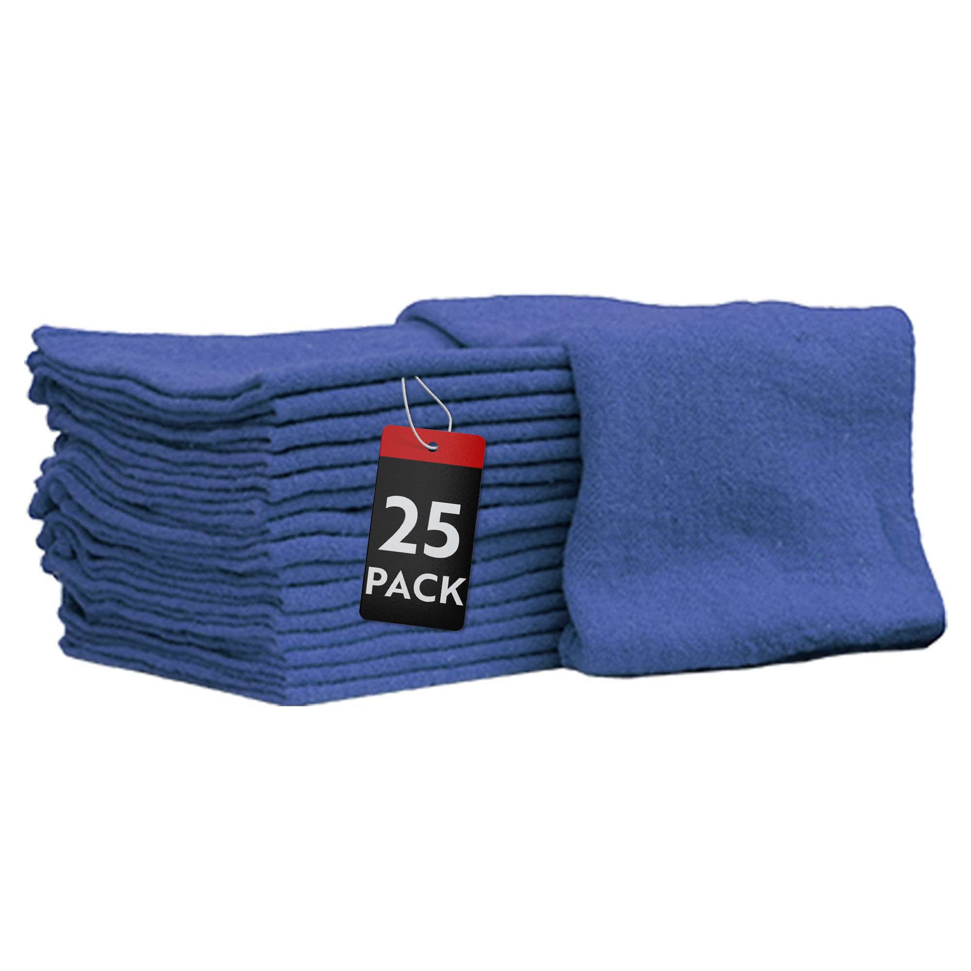 Nabob Wipers Auto Mechanic Shop Towels 25 Pack Bulk Shop Rags 100% Cotton Size 14X14 Commercial Grade (25 Pack, Blue)