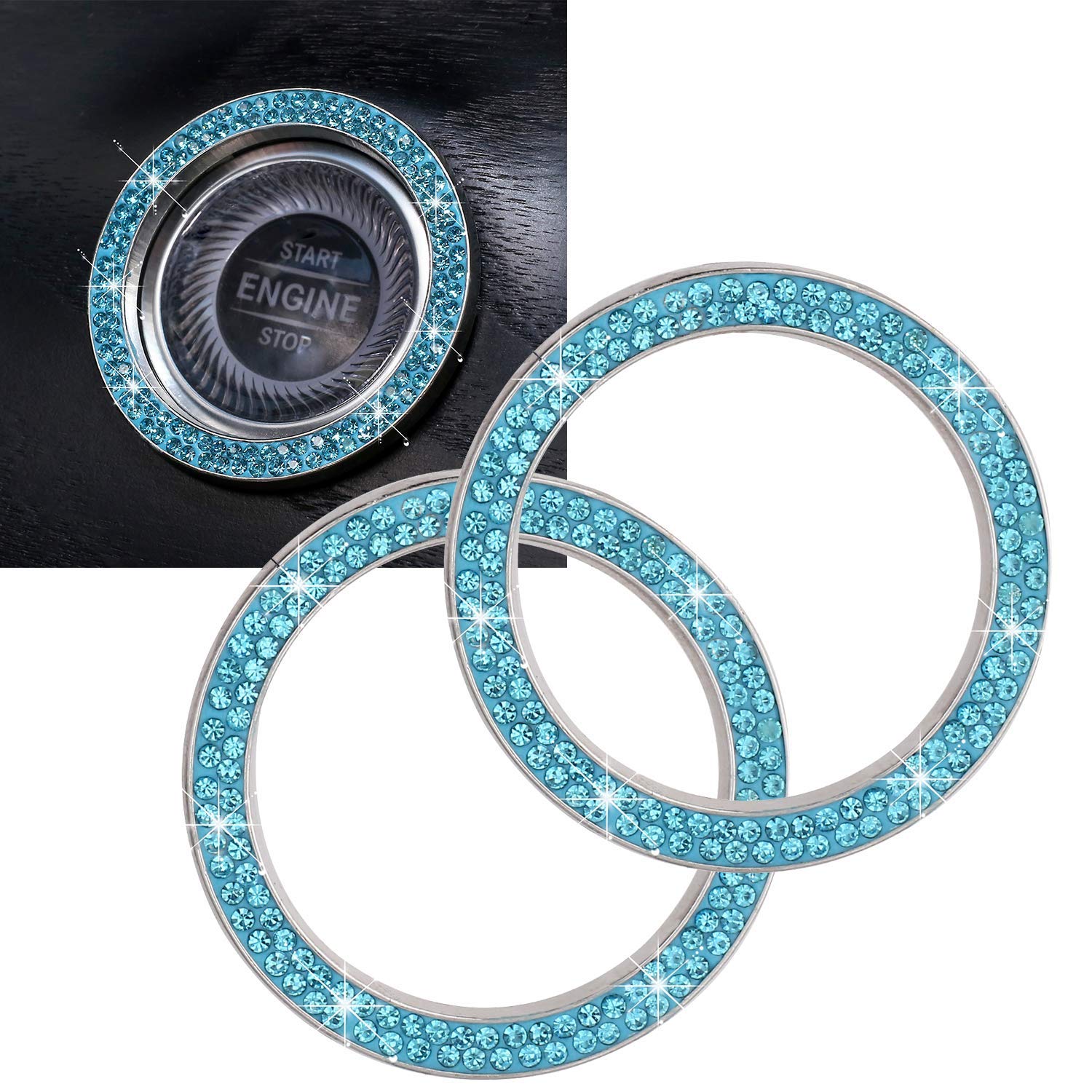 Tobequeen Push To Start Button Ring Emblem Sticker 2Pcs Diamond Car Ring Stickers Rhinestone Car Accessories Interior For Women,