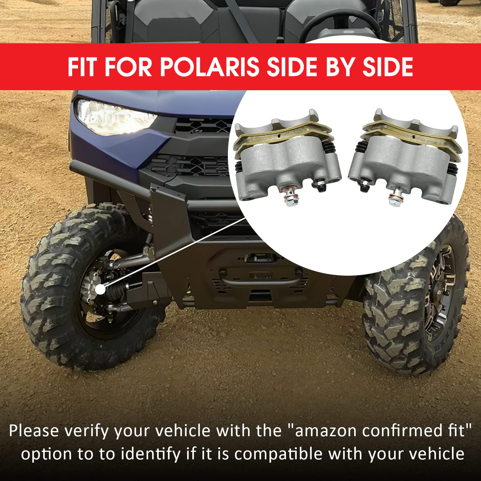 M MATI Rear Left Right Brake Caliper Pads for Polaris Ranger Crew 1000 900 800 700 570-6 800_6x6 Diesel 1912374 1912375 1911427