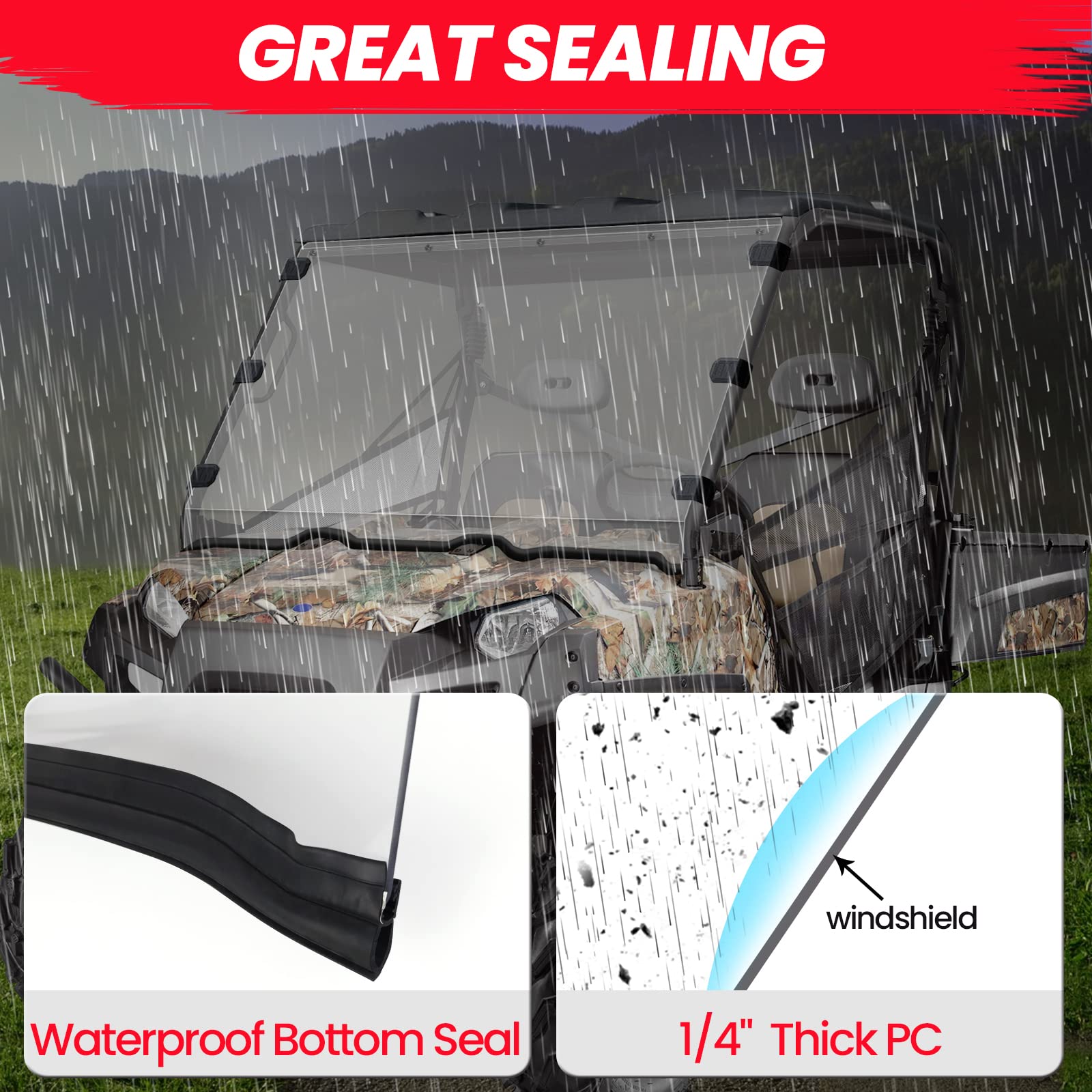 StarknightMT Windshield for Polaris Ranger 800, UV-Proof, Scratch-Resistant, Clear Polycarbonate, Fits 2010-2016 Ranger XP 800/Crew/6x