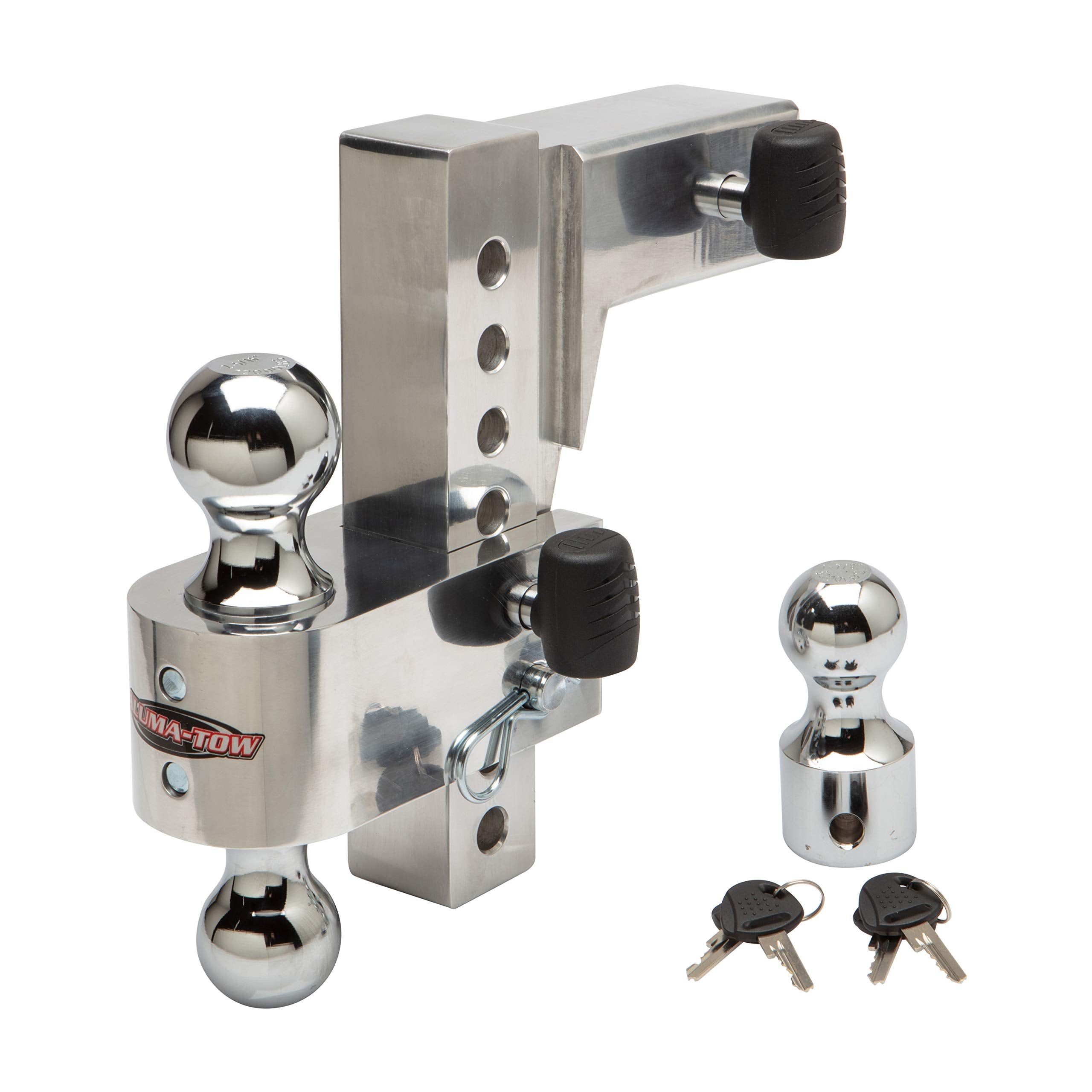 Aluma-Tow Hd8 Adjustable Trailer Hitch Ball Mount, 8'' Drop Ball Mount For 2.5'' Receiver W/Two Locking Hitch Pens Ut625810: Hea