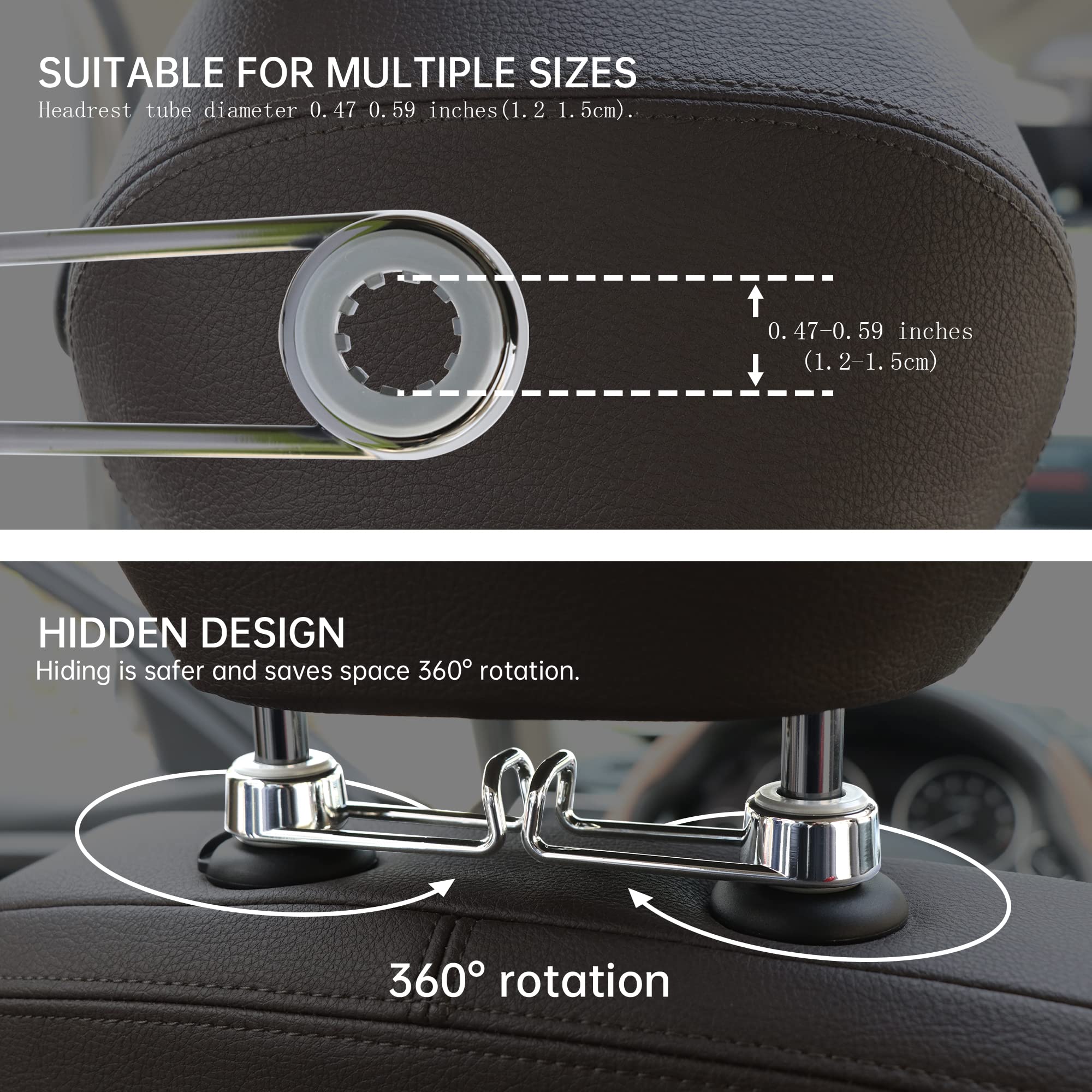 sentoto Multi-Functional Car Purse Hook - Headrest Hooks, Removable, Say Goodbye to Messy Space - Bright Silver
