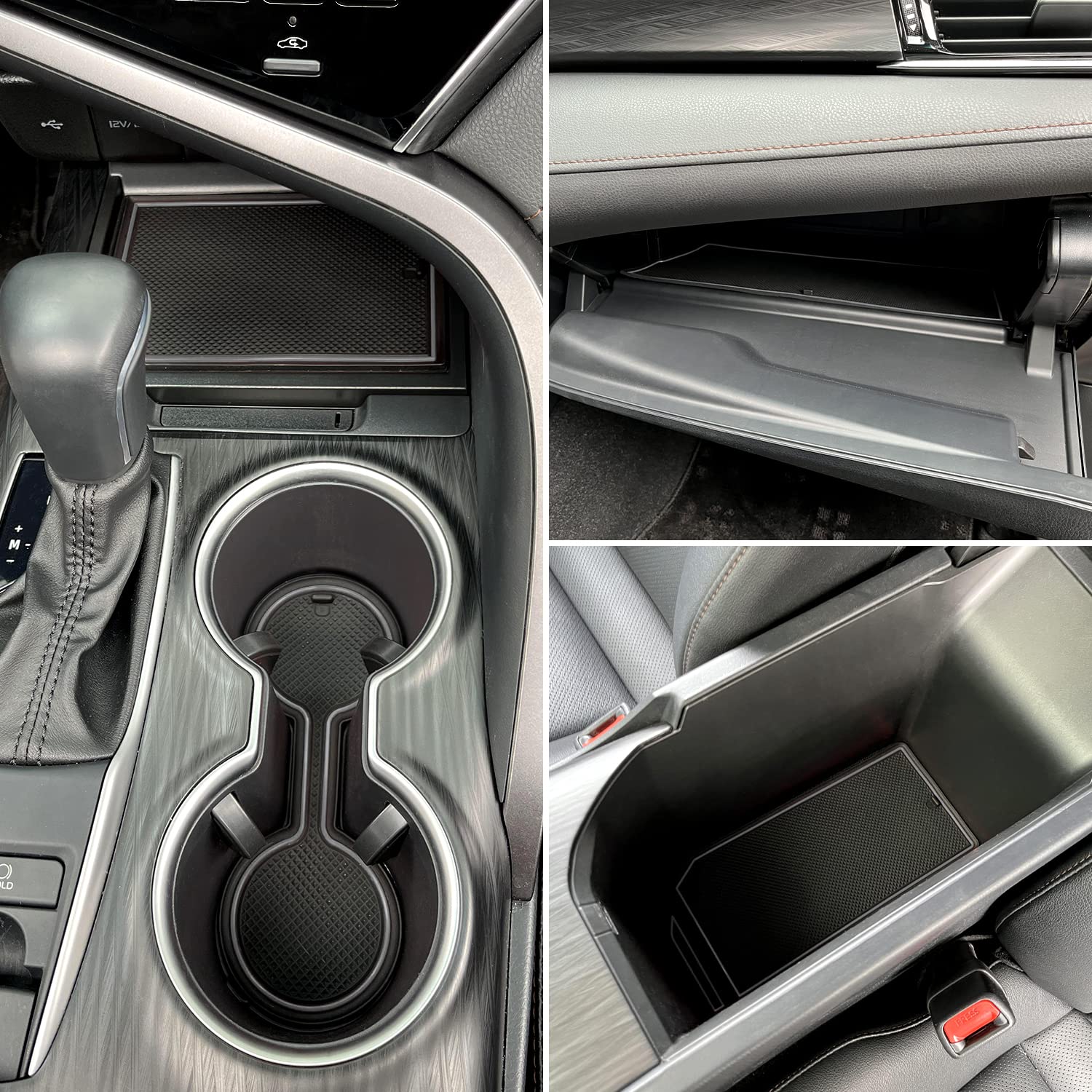 REMOCH Cup Holder Insert & Center Console Organizer for Toyota Camry 2018-2024, Gray Rubber, 16 Pcs Set