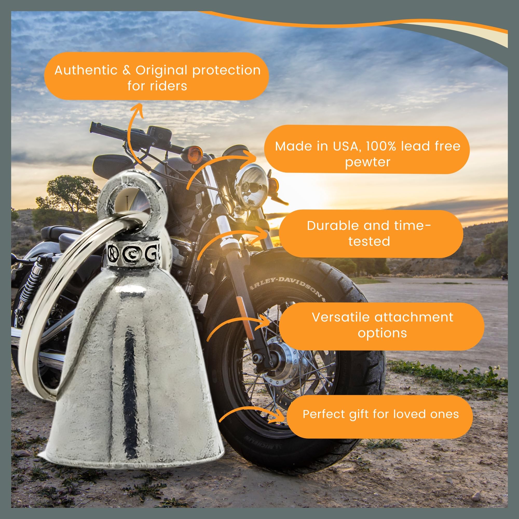 Guardian Bell Md Good Luck Bell W/Keyring & Black Velvet Gift Bag | Motorcycle Bell | Lead-Free Pewter | Good Luck Gift To Frien