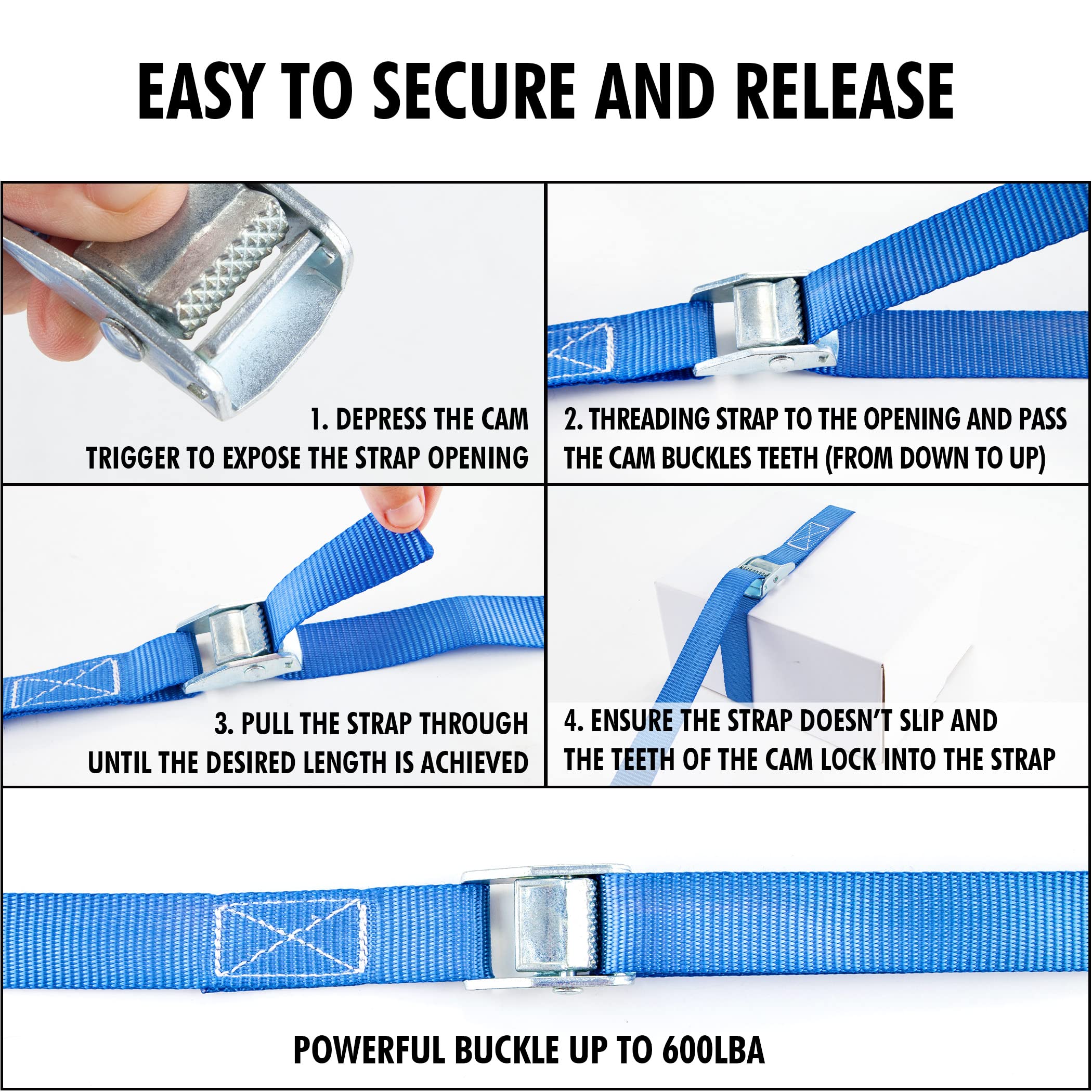 Cartman 1'' X 12' Lashing Straps Cargo Tie-Down Strap Up To 600Lbs, 6Pk In Carry Bag, Blue
