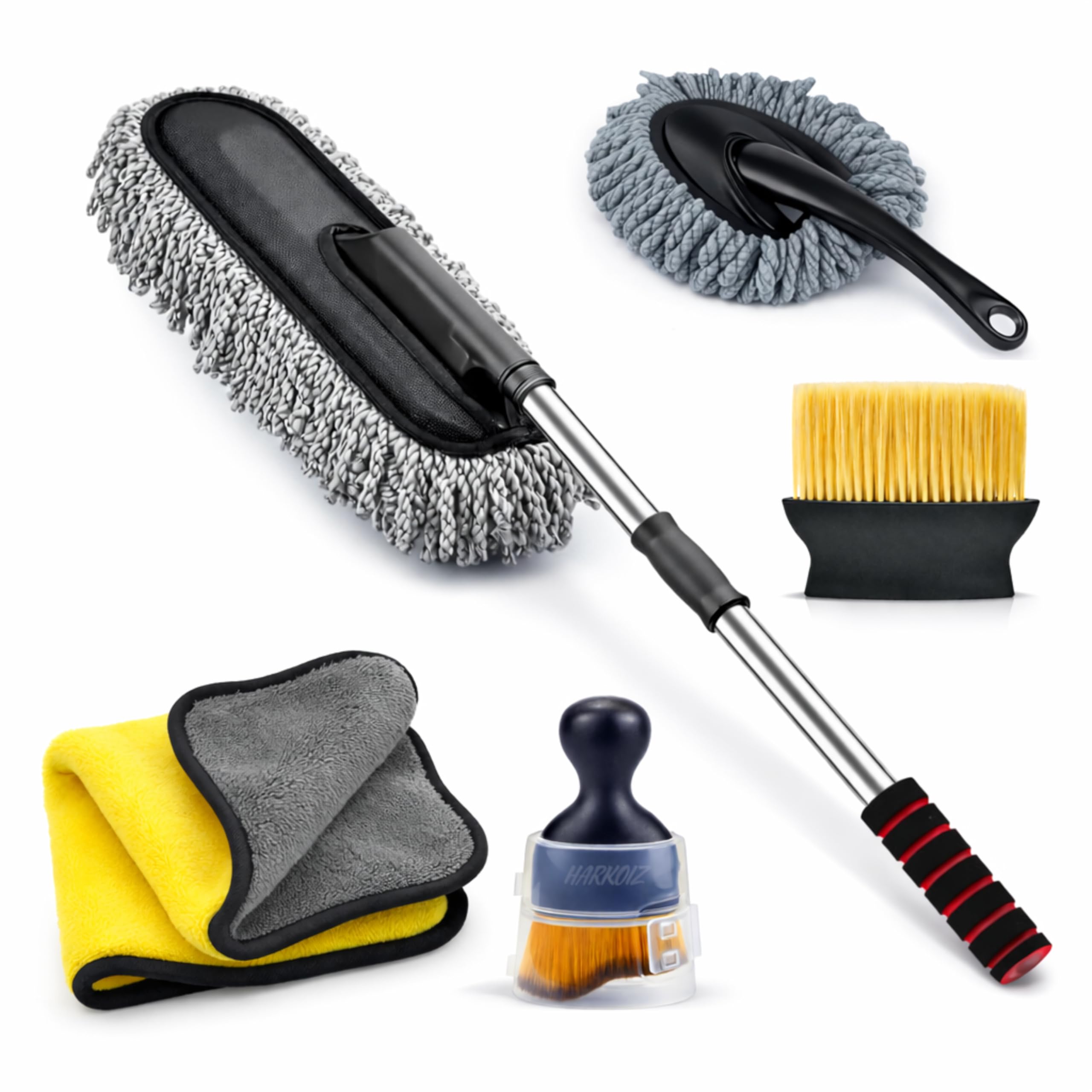 5 in 1 Car Cleaning Kit with Long Handle Microfiber Duster, Interior Brush, Cloth & Glove | Scratch Free Dust Remover Car Cleani