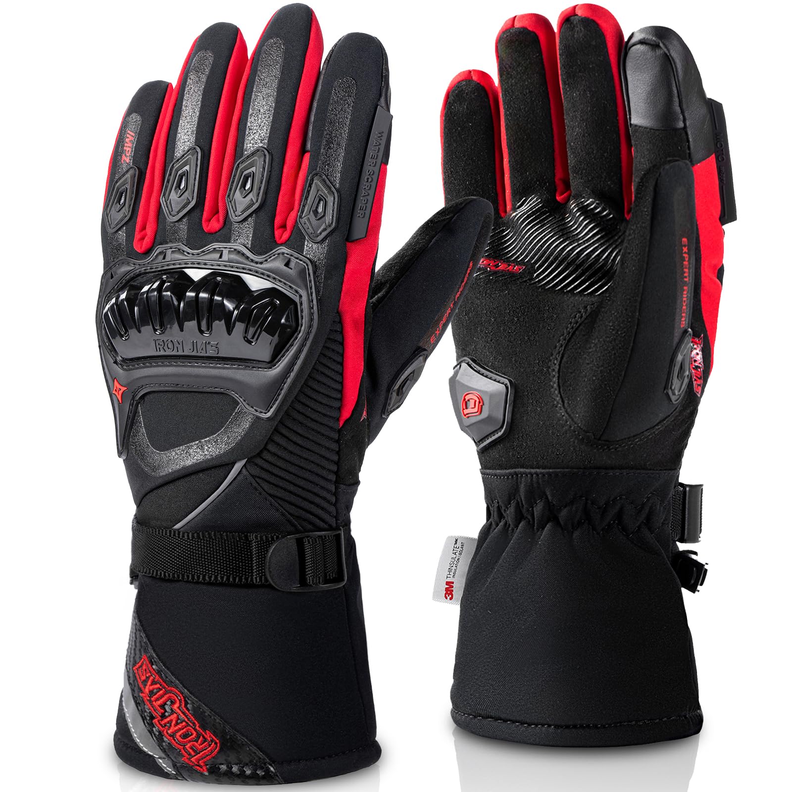 Iron Jia'S Motorcycle Gloves Winter Cold Weather Warm Touchscreen Waterproof Windproof Protective Gear (Red, M)